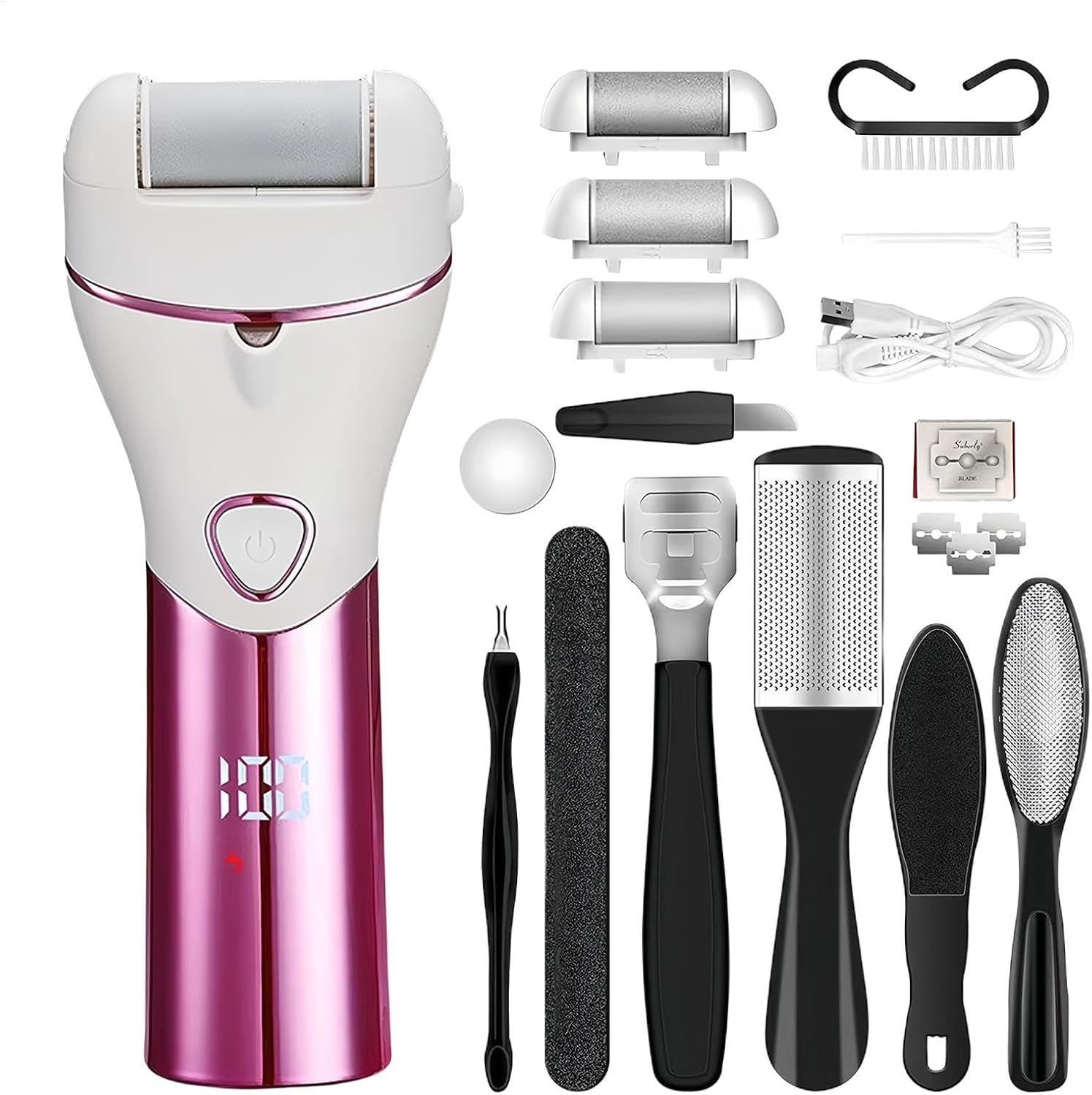 Electric Callus Remover - Rechargeable Dead Skin Remover,Electric Foot Care Kit with 3 Grinding Heads for Hard Cracked Dry Dead Skin - Blue image number 4