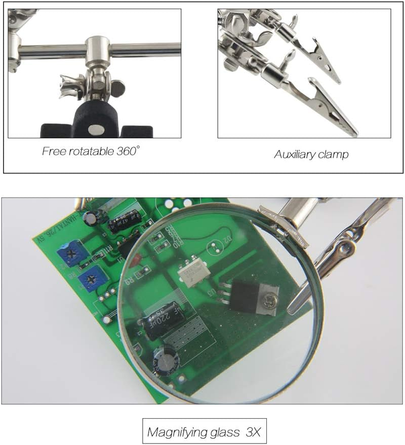 Helping Hands Magnifier Stand with Dual Alligator Clips Adjustable &ndash; FEITA 5X Magnifying Glass Perfect for Soldering, Crafting, Hobby, Micro Objects image number 3