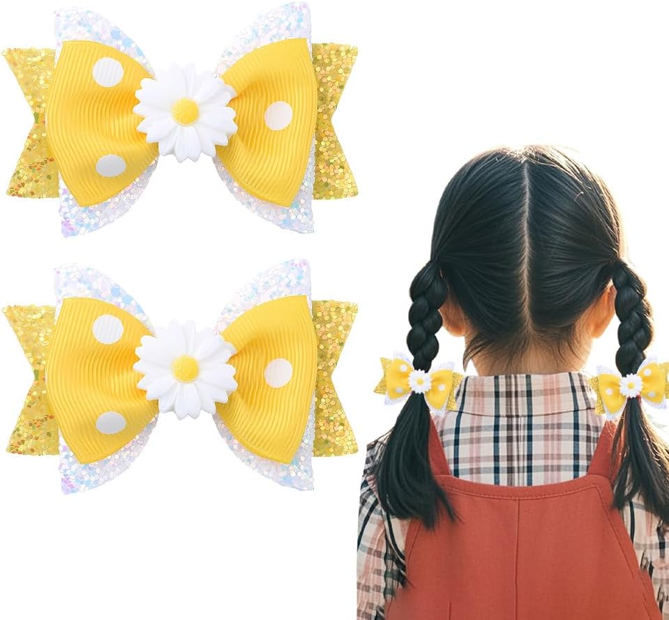 Daisy Bows for Girls Flower Hair Bow Clip Yellow Hair Accessories for Flower Girl Sweet Hairpin Daisy Lover Barrettes for Teens Alligator Clips