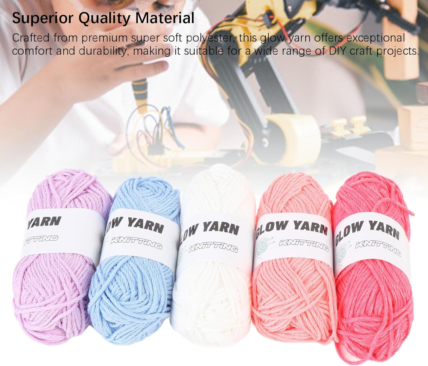 Jiawu Glow in the Dark Yarn, 5 Rolls Luminous Crochet Yarn for Crocheting, Arts Crafts Knitting Party Supplies, Colorful Yarns for DIY Arts, Crafts & Sewing Beginners, 49 Yards per Roll image number 5