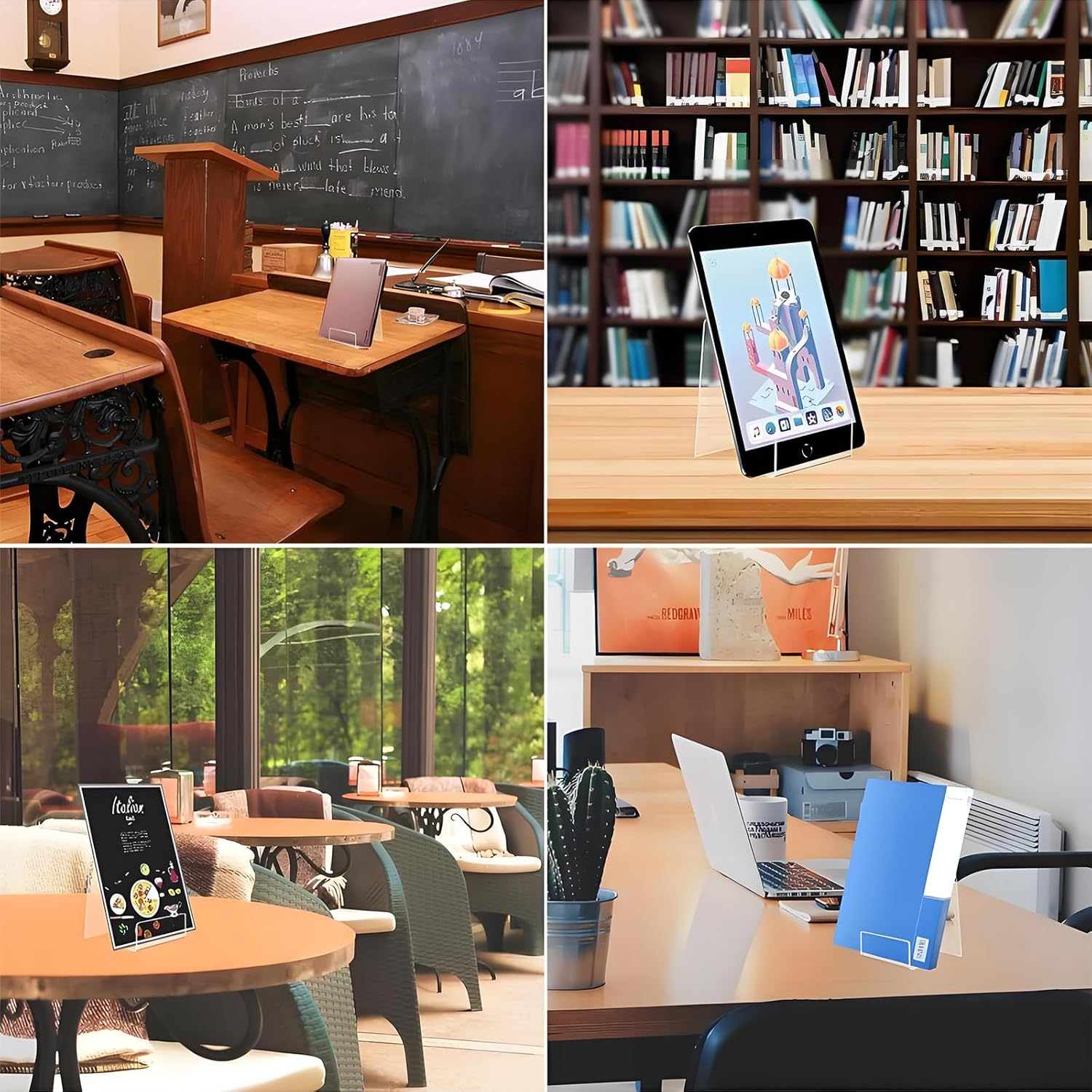 10-Pack Clear Acrylic Display Stands for Tablet, Cd, Photo Album, Brochure Holder, Desktop Easel, Book, Card, Library, Store Shelf, Office and Home - Durable Multipurpose Desktop Organizer image number 2