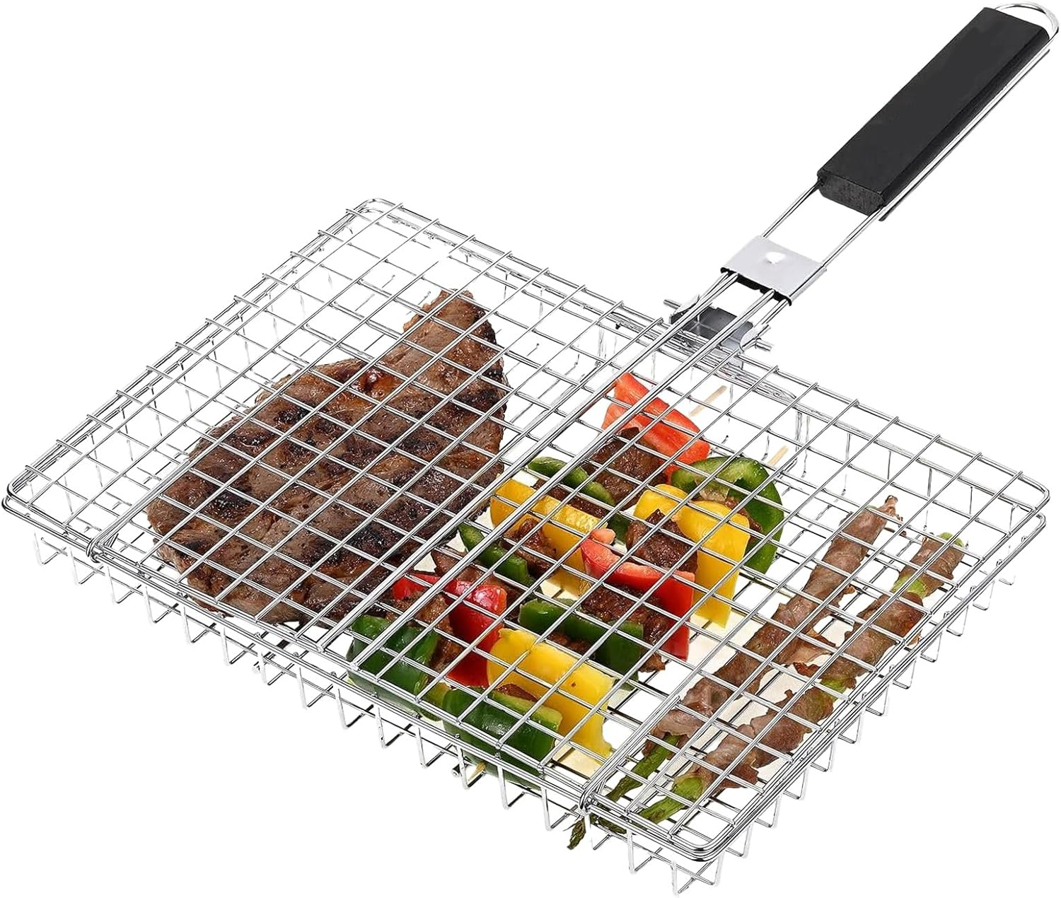 CHONYI Grill Basket Extra Large,Barbecue Accessories,Stainless Steel BBQ Grill Basket Portable Camping Grilling Rack with Removable Handle for Fish,Vegetables,Grilling Gifts for Men, Dad (32*23*4CM)