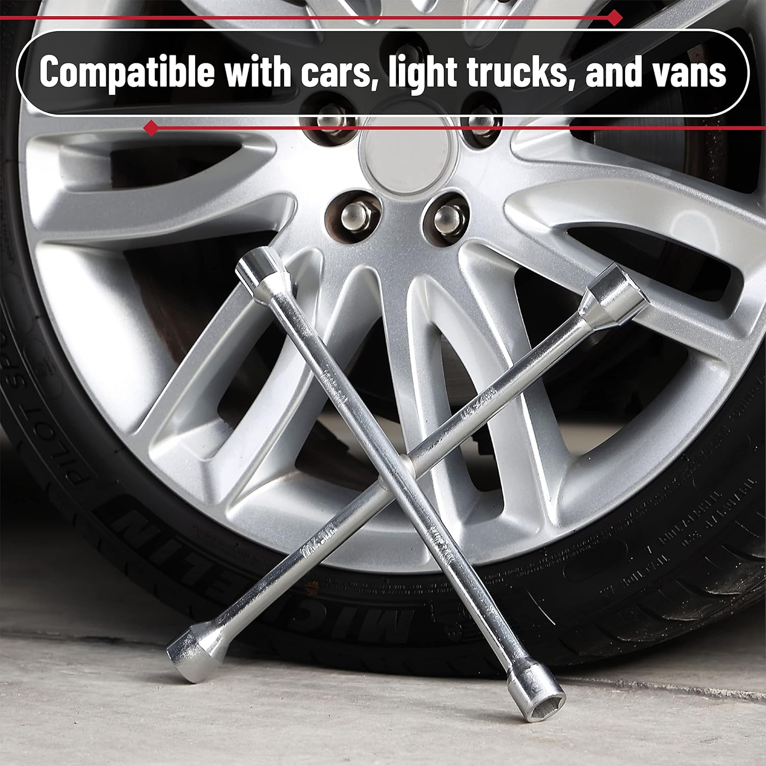 Bates- Lug Wrench, 14 Inch, Tire Iron, Lug Nut Wrench, 4 Way Lug Wrench, Lug Wrench 4 Way, Tire Iron Lug Wrench, Tire Wrench, Car Cross Wrench, 4 Star Lug Wrench, Tire Irons - Silver image number 2