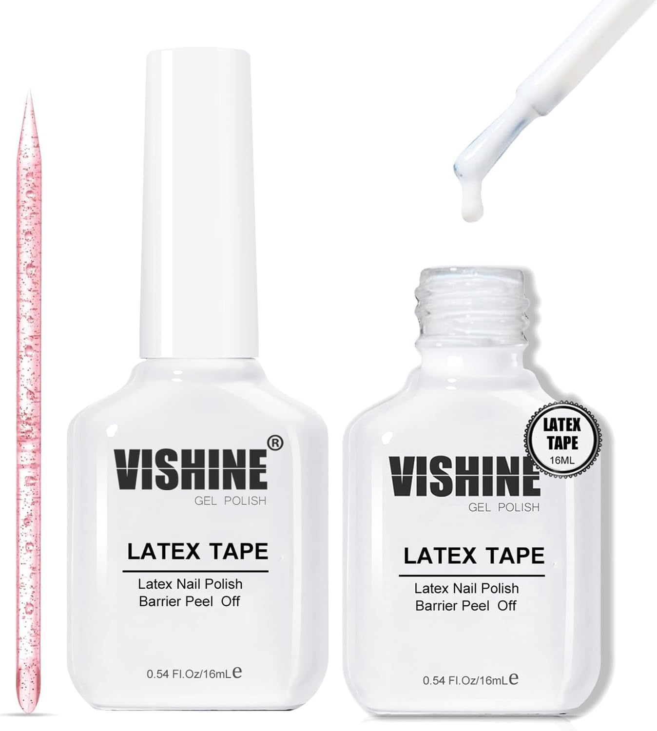 Vishine Liquid Latex for Nails, 2Pcs 16Ml Peel off Cuticle Guard with Stick, Skin Barrier Protector Latex Tape for Gel Nail Polish Manicure Nails Design image number 5