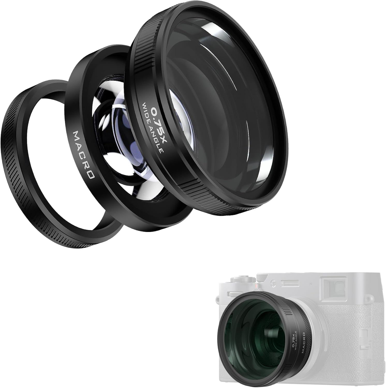 Freewell 2-In-1 Wide Angle & Macro Lens Compatible with Fuji X100VI/X100V &ndash; Versatile Design & Enhanced Magnification-Black