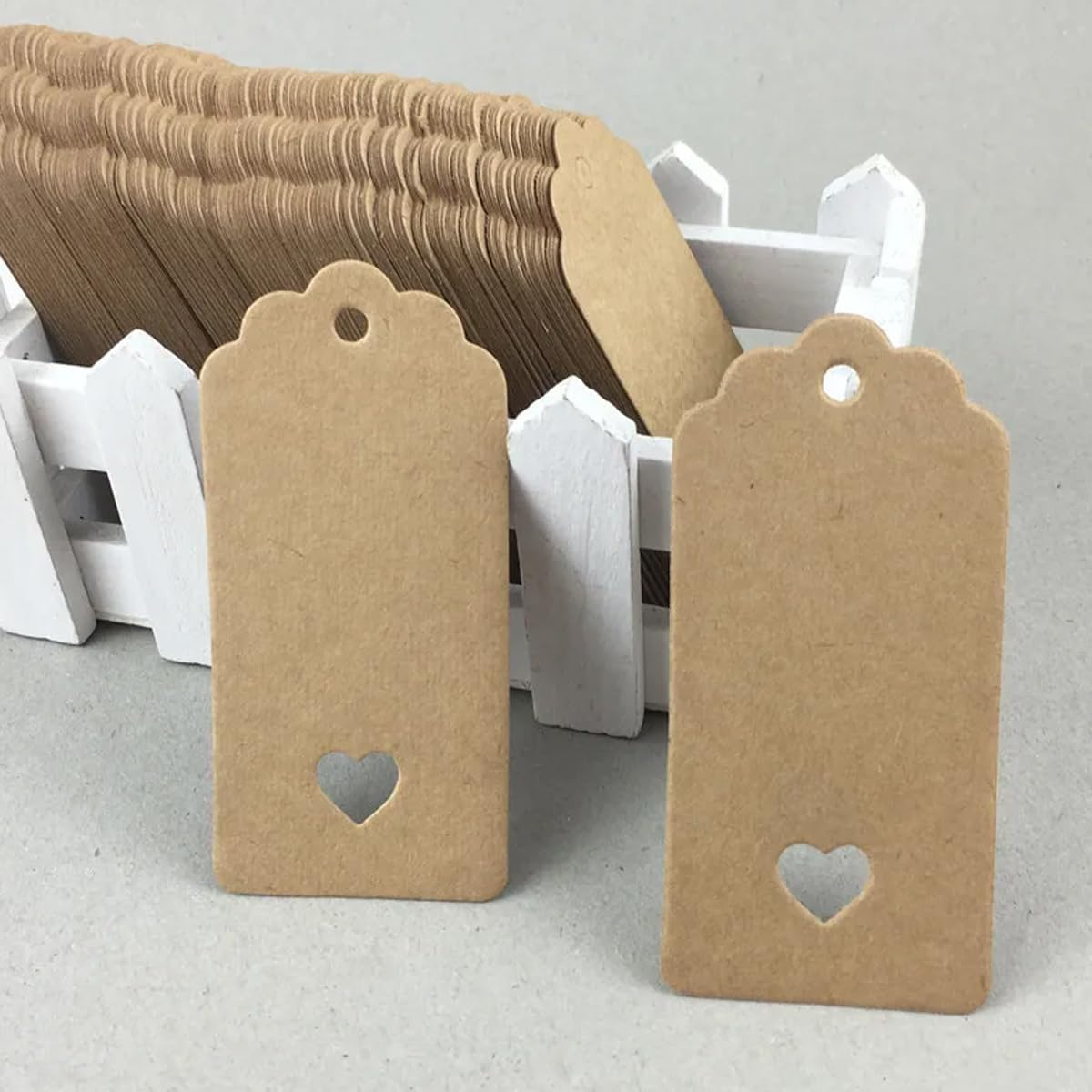 Set of 200 DIY Blank Kraft Paper Hang Tags with Heart Cutout - Ideal for Luggage, Wedding, Party Favor, Gift Cards - Size 3.5 X 1.6 Inches image number 1