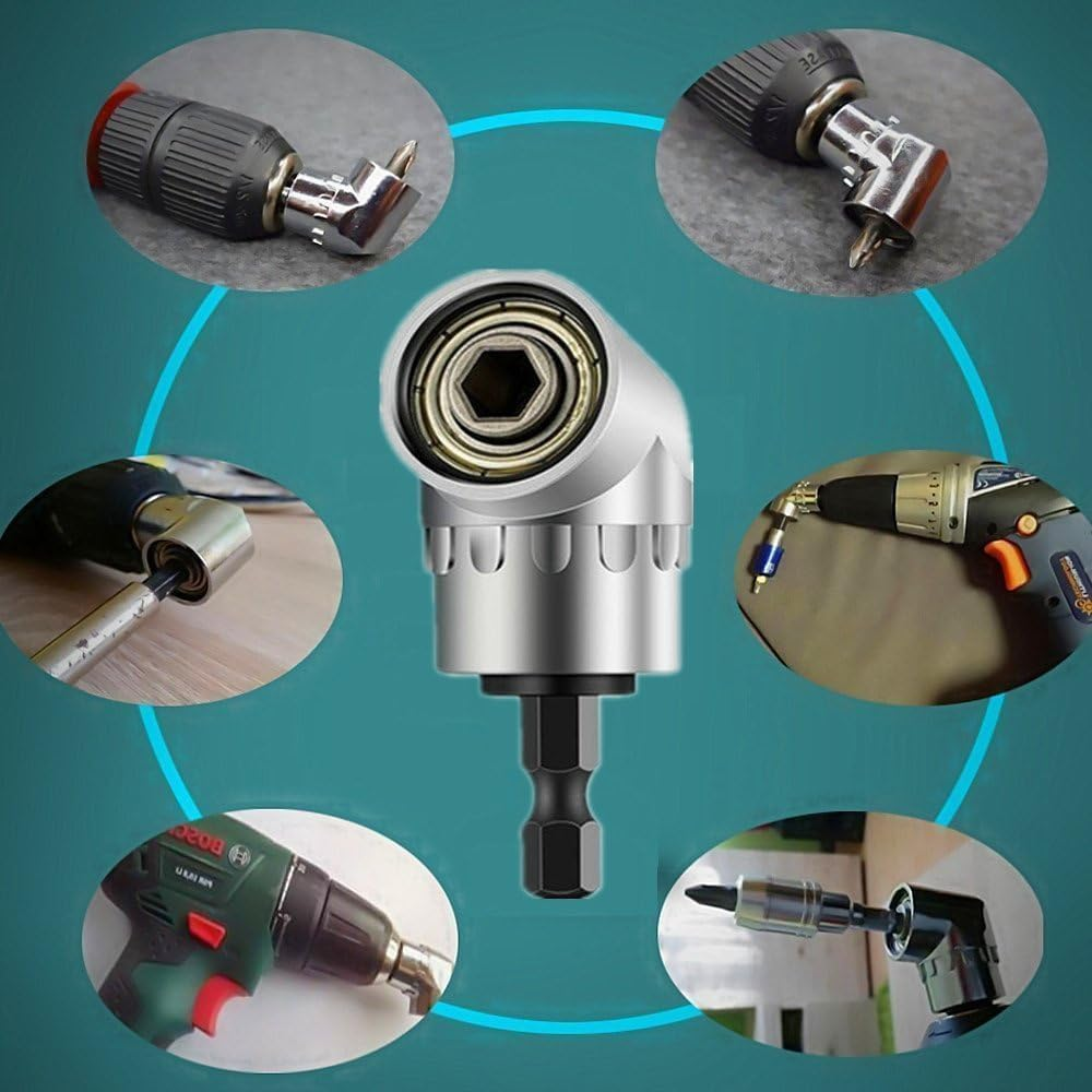 EZONEDEAL Right Angle Drill Attachment, 105 Degree Right Angle Driver, Angle Power Screwdriver Drill Extension Attachment, 1/4 Inch Hex Shank Drill Bits Screwdriver Socket Holder Adapter (Small) image number 2