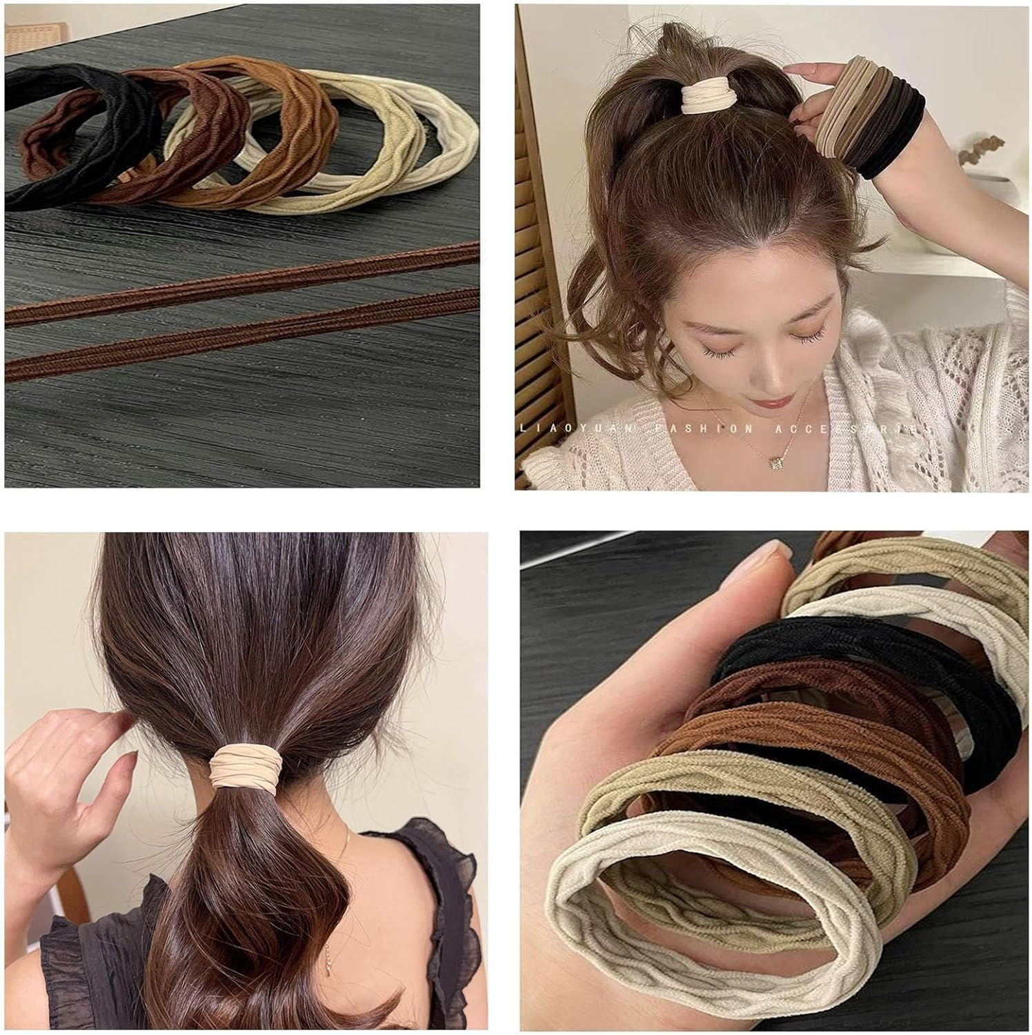 100 Pcs High Elasticity Hairband,Hair Tie,Softmetal-Free Seamless Hair Bands,Ponytail Holders for Thick Heavy and Curly Hair9（5 Colors） image number 5