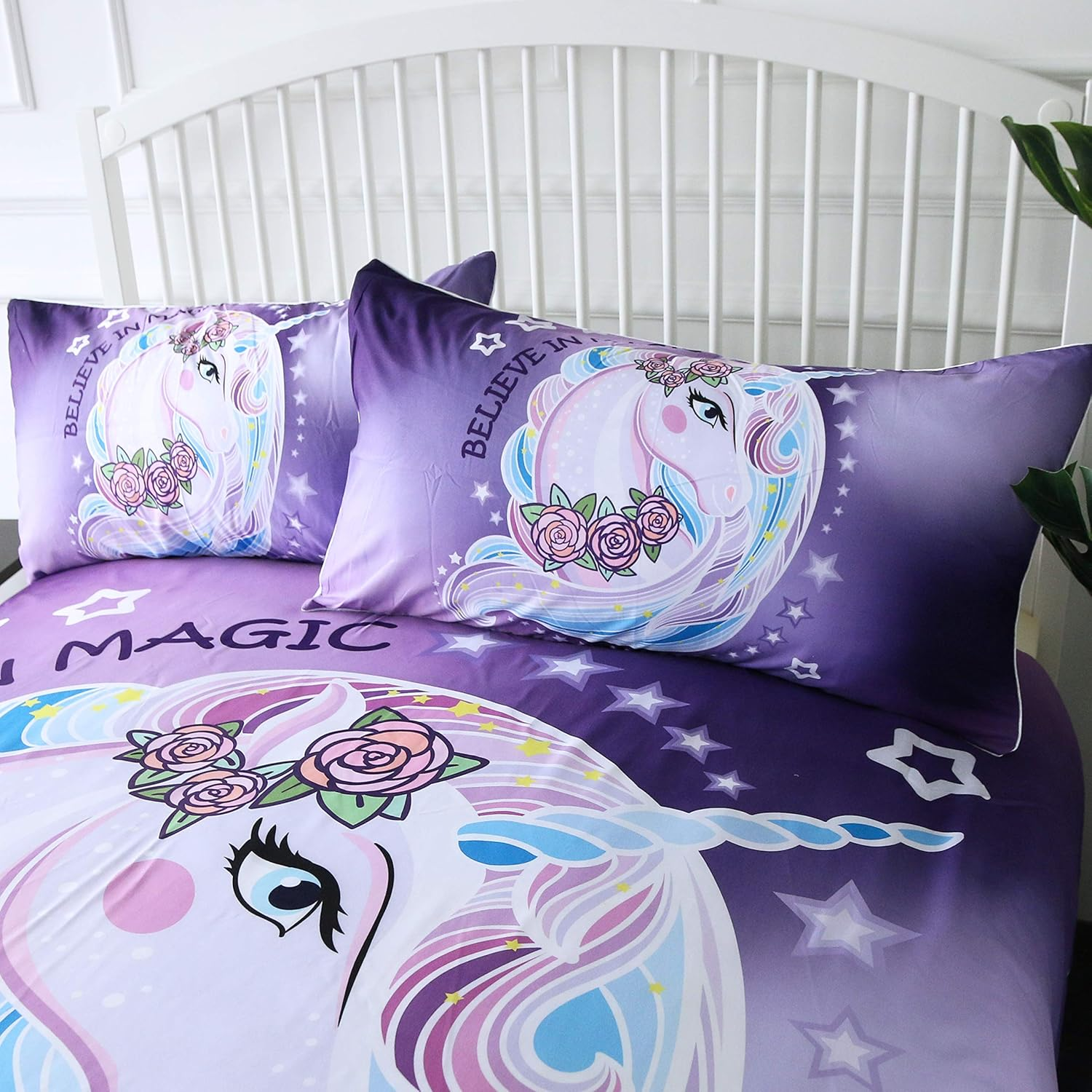 Sleepwish Purple Aqua Unicorn Bedding Kids Girls Rose Unicorn Flower Duvet Cover Dreamy Cartoon Bed Set 3 Pieces (Double) image number 6