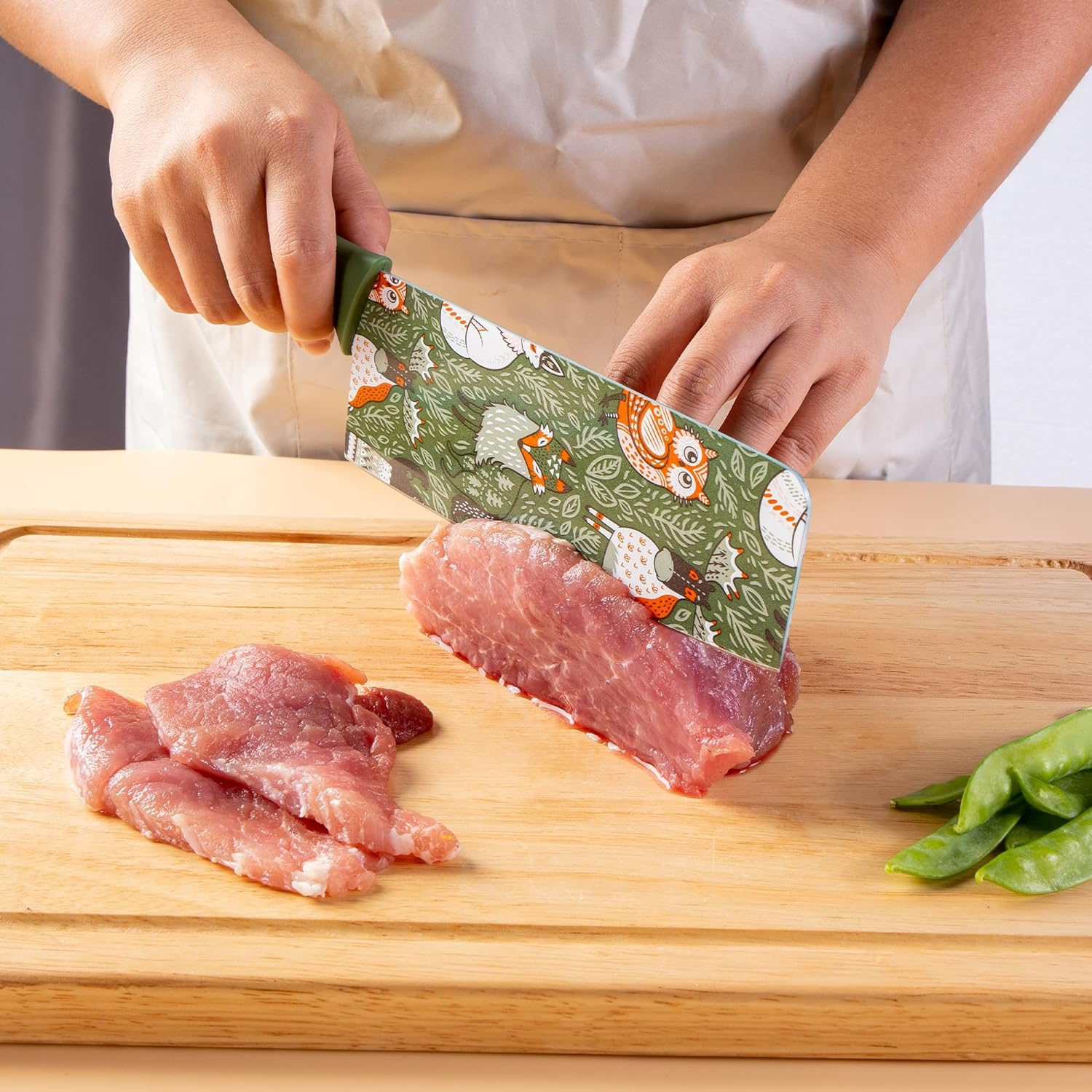 WILLKOMMEN Kitchen Knife Set 3 PCS, Professional Sharp Stainless Steel Chef&rsquo;S Knife Set, Food Grade Non-Stick Color Printing Animals Pattern Knives Set, Good Choice for Birthday, Housewarming (Green)