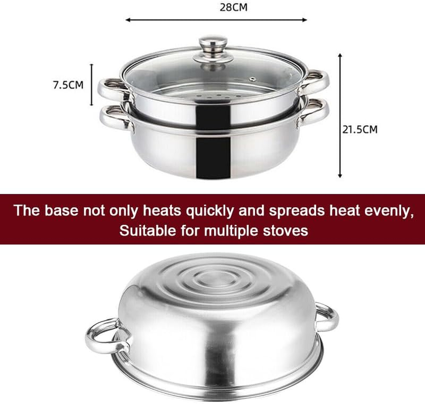 Leona Co 4/5 Tier Steamer Pot for Cooking, 28Cm Steam Pots with Lid Multipurpose Stainless Steel Steaming Pot Cookware with Handle for Vegetable, Dumpling, Stock, Sauce, Food (5 Tier)