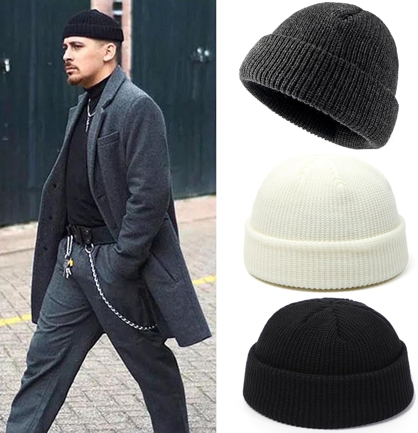 Sakaguro 2 Packs Beanie Hats for Men Women Warm Winter Hats Outdoor Warm Hat - Black, White image number 4