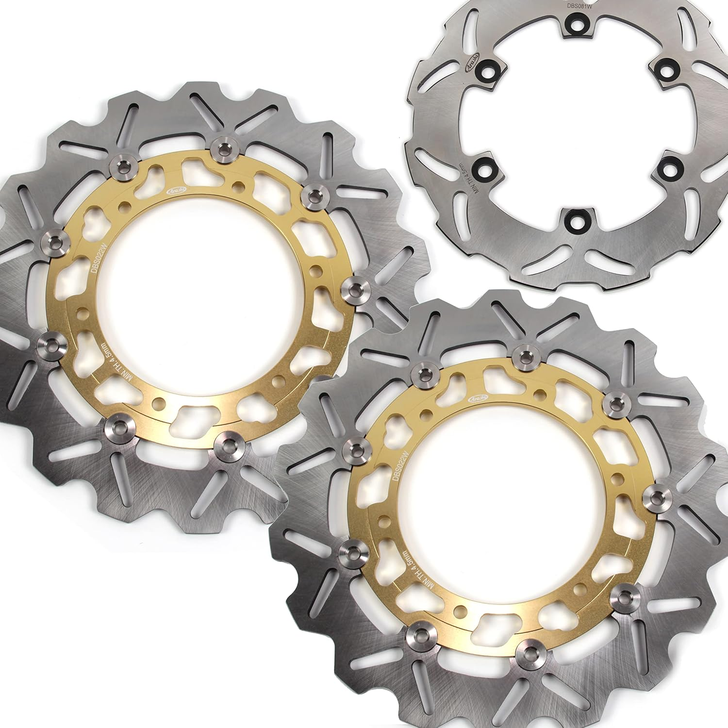 Arashi Front Rear Brake Discs Rotors for Yamaha YZF R1 2002 2003, Motorcycle Replacement Accessories Gold image number 1