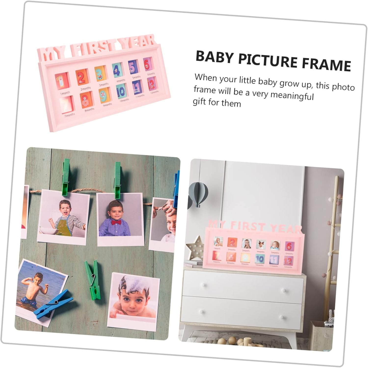 Growth Record Photo Frame Month Milestone Collage for Newborn Pictures Durable Modern Design First Year Memories image number 5