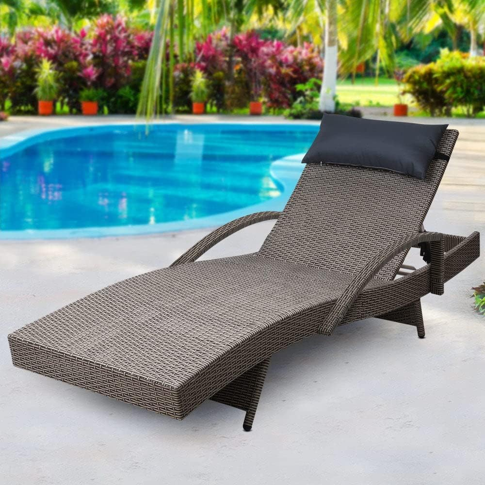 Gardeon Chaise Lounge Chair with 4 Adjustable Position Thickened Cushion Grey image number 5