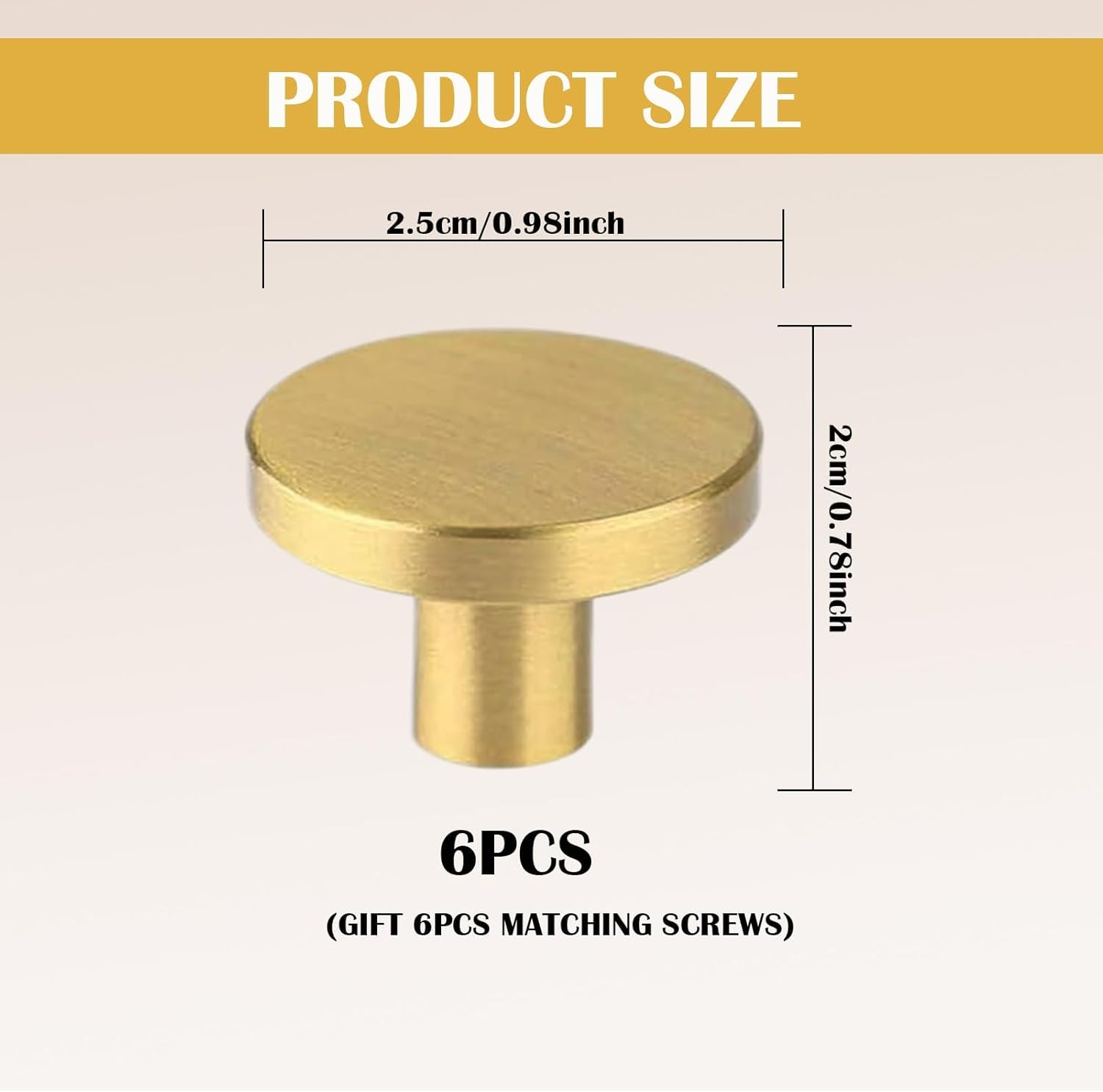 6 Pcs Drawer Knobs, Gold Drawer Handles, round Cabinet & Furniture Knobs with Screws for Cabinet, Dresser, Closet Wardrobe Door, Premium Solid Kitchen Drawers Handles, Hardware Pulls
