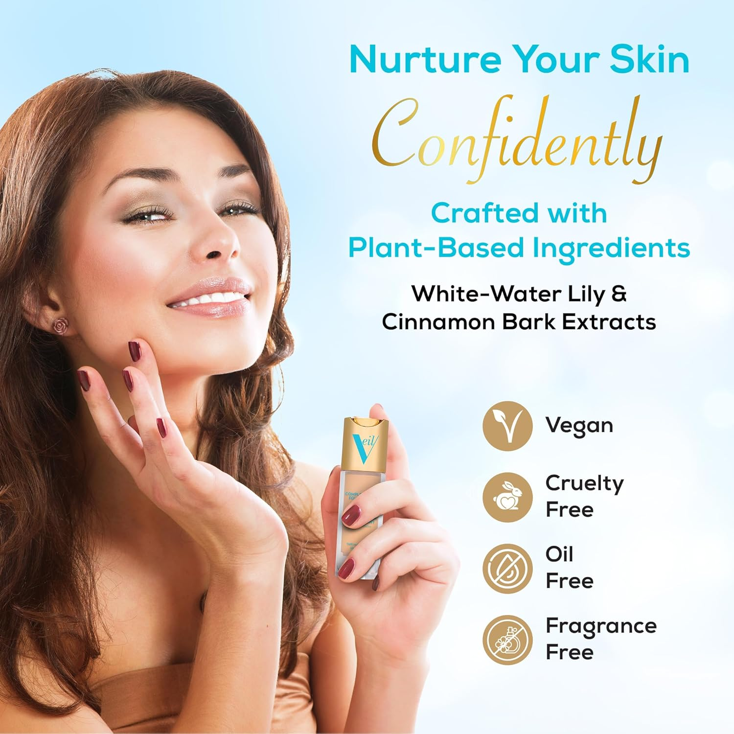 Veil Cosmetics Sunset Skin Liquid Foundation (2N) Makeup for All Skin Types | Vegan & Cruelty-Free | Oil Free | Paraben Free image number 4