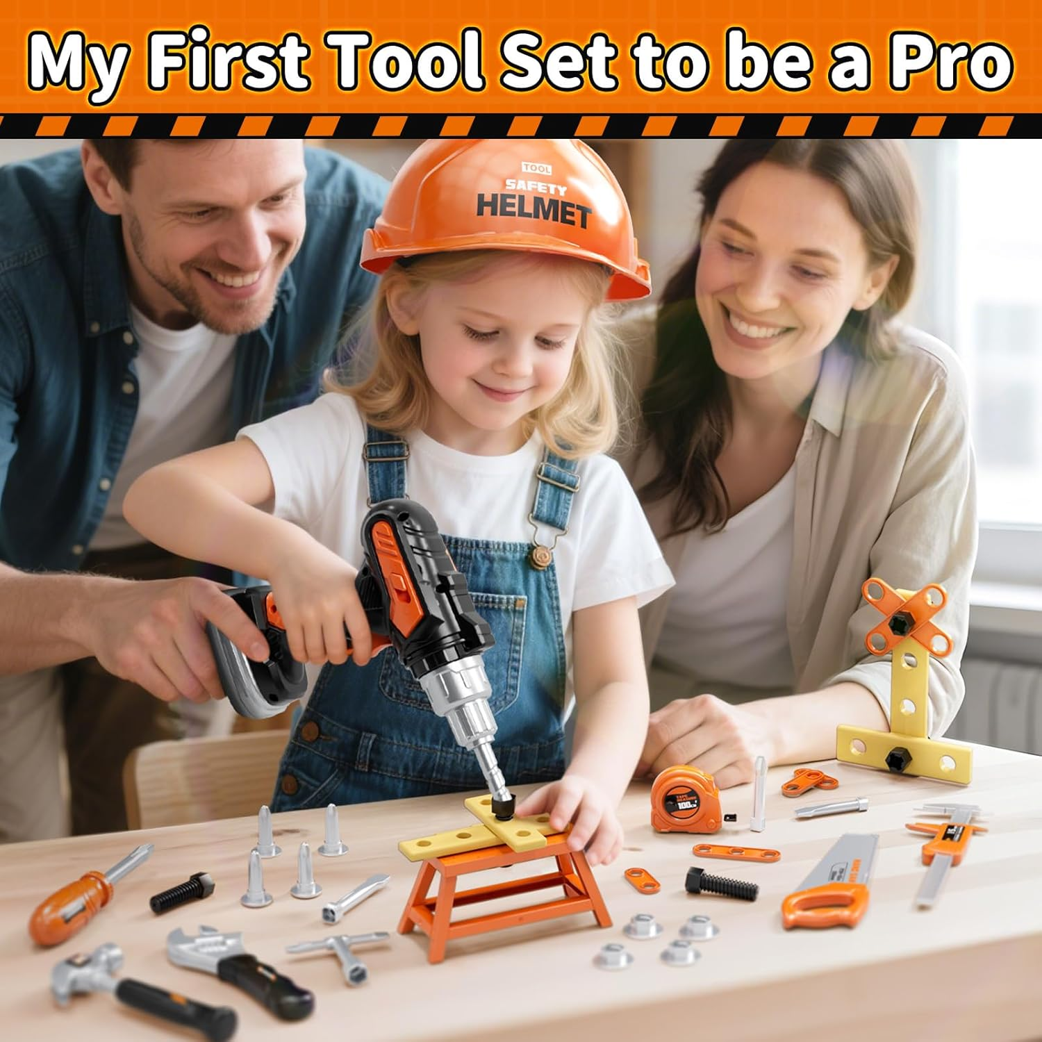 Kidbloom Kids Tool Set with Backpack, 50 PCS Construction Toys with Electric Toy Drill, Helmet and DIY Building Parts, Toys for 3 4 Year Old Boys Gifts image number 1