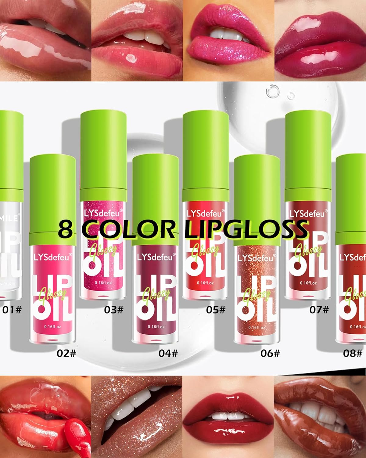 4 Colors Lip Oil Glaze - Hydrating Tinted Plumping Lip Gloss, Fat Drip with Big Brush Head, Clear Pink Shiny Glow Reviver Care, Long Lasting Non-Sticky Transparent Makeup Gift-Seta