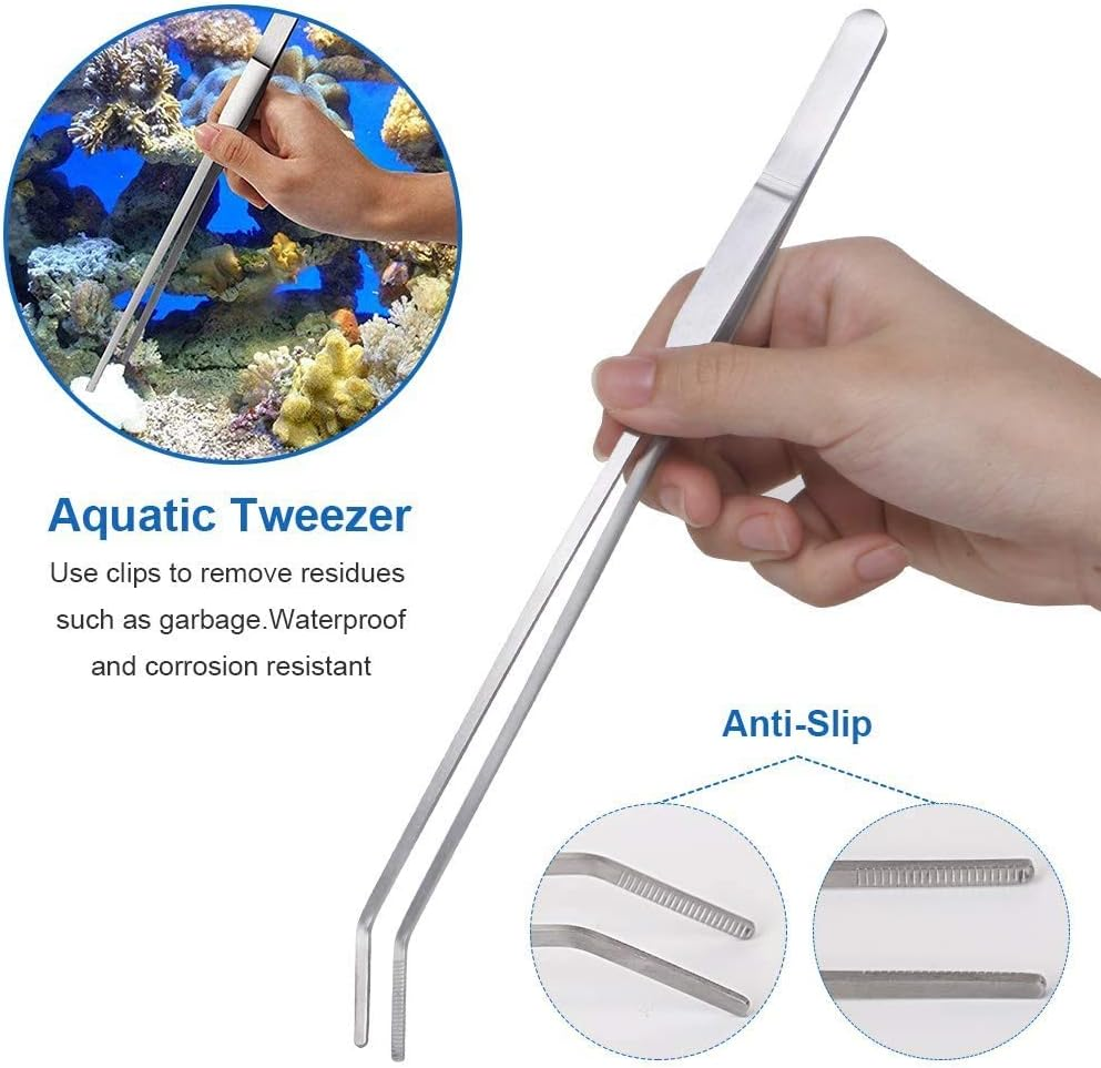 Lukovee Aquarium Tools Kit, 4 in 1 Long Stainless Steel Tweezers Scissor Spatula Multi Functional Aquarium Tank Tool Set for Fish and Aquatic Plants Trim Aquascaping Cleaning & Fish Starter Kit image number 2
