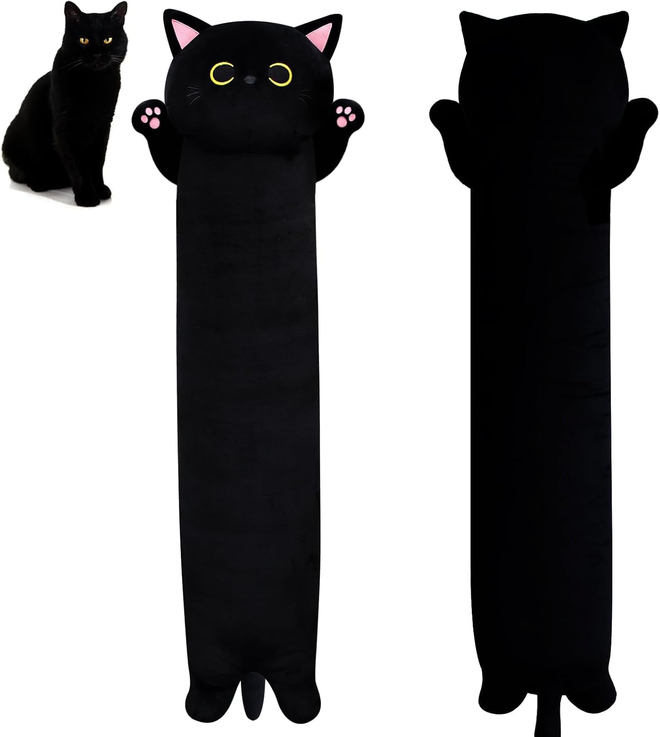 MUFEIRUO Long Cat Plush Body Pillow, 33'' Cute Stuffed Animals Soft Plushie, Black Pillow Kawaii Toys for Kids Birthday Valentines Day Gifts, 90Cm