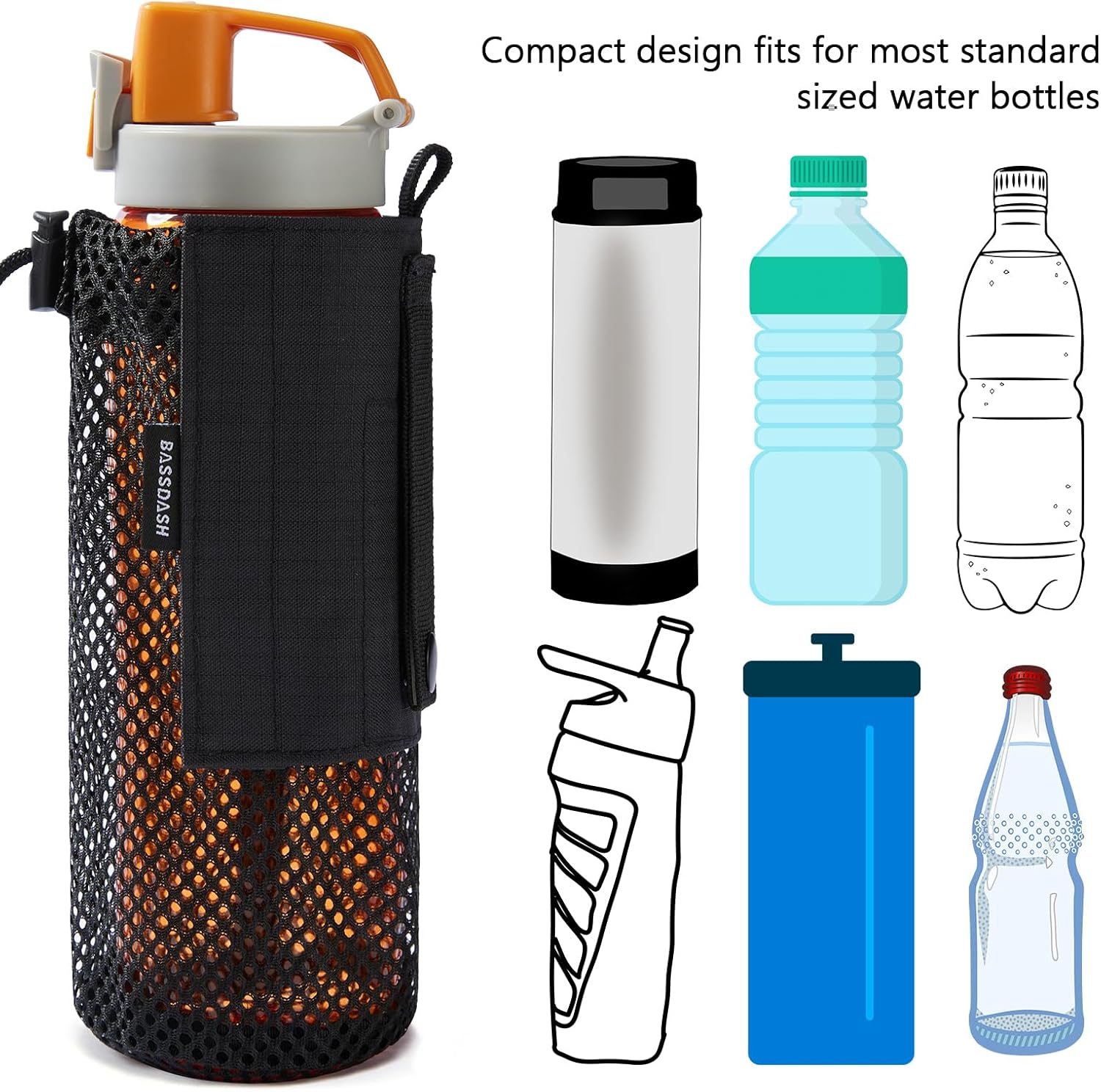 Bassdash Tactical Molle Water Bottle Pouch with Carabiner Foldable Mesh Holder Bag for Travel Fishing Hunting Hiking Outdoor Activities image number 6