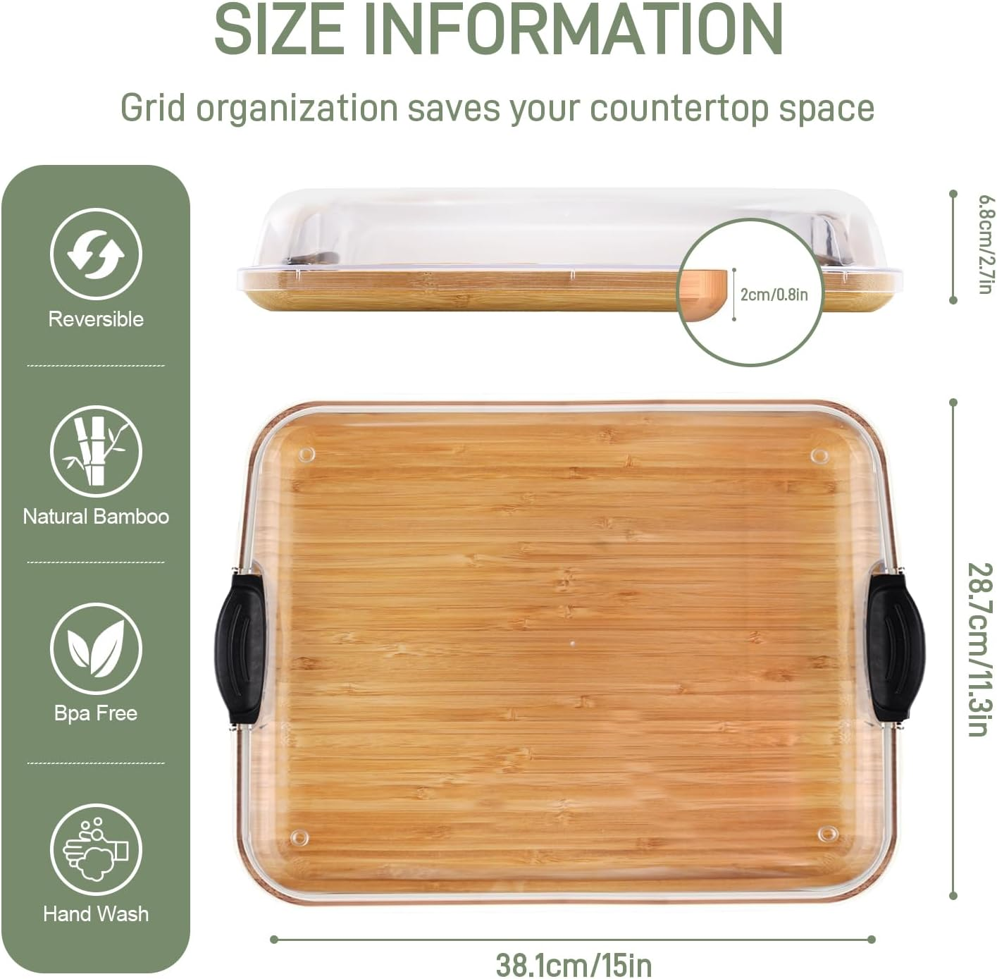 Premium Charcuterie Board - Bamboo Cheese Board, Cheese Board with Clear Locking Lid, Serving Platter Tray for Food Lovers and Parties,Elegant Fruit Tray for Housewarming, Wedding or Engagement