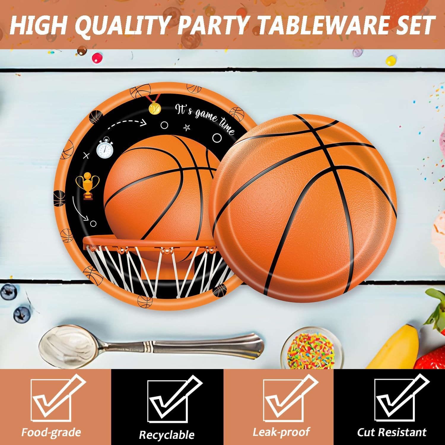 60 Pcs Basketball Paper Plates and Napkins Disposable Birthday Party Plates Dinner Dessert Tableware Supplies for Kids Basketball Birthday Sports Themed Party Decorations Serve 20 - Independence Day image number 4
