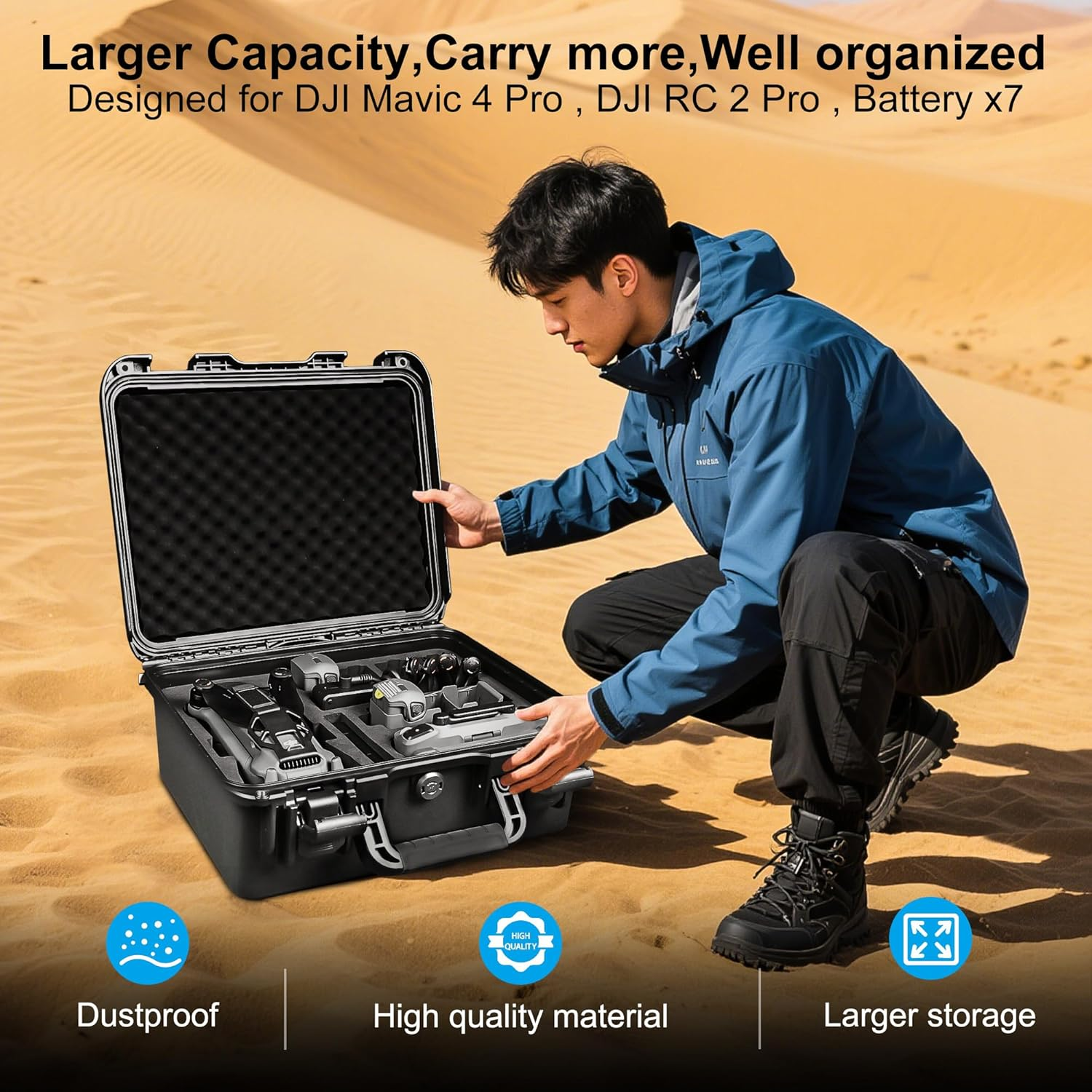 Lekufee Waterproof Hard Carrying Case for DJI Mavic 4 Pro Drone, Fly More Combo, DJI RC Pro 2/RC 2, Battery (7 Pcs), Charging Hub, and Other Accessories(Case Only) image number 1