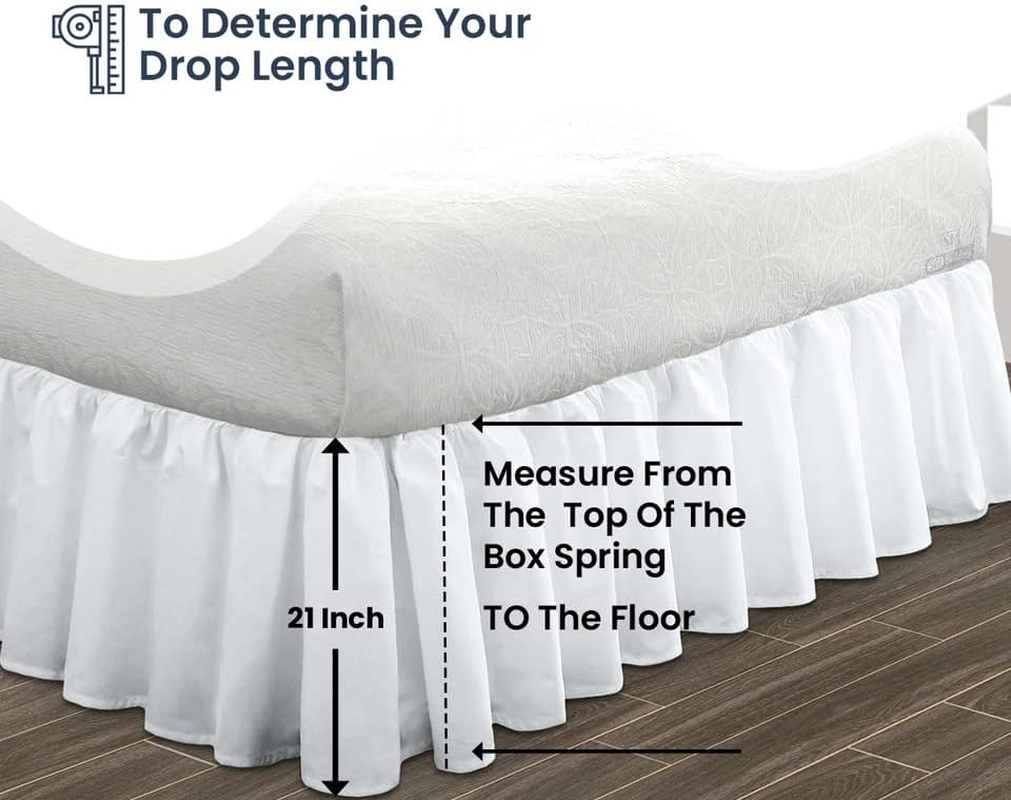 53Cm(21") Drop King-Single Size White Ruffled Bed Skirt Split Corner Pleated Style Easy Fit Easy Care Fade & Wrinkle Resistant-Cotton Micorfiber Made image number 3