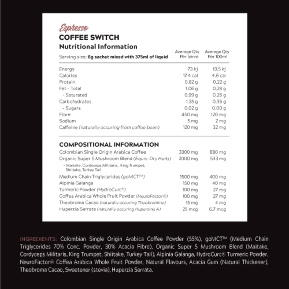 Switch Nutrition Coffee Switch Espresso Mental Focus Elixir Powder 150 G image number 2