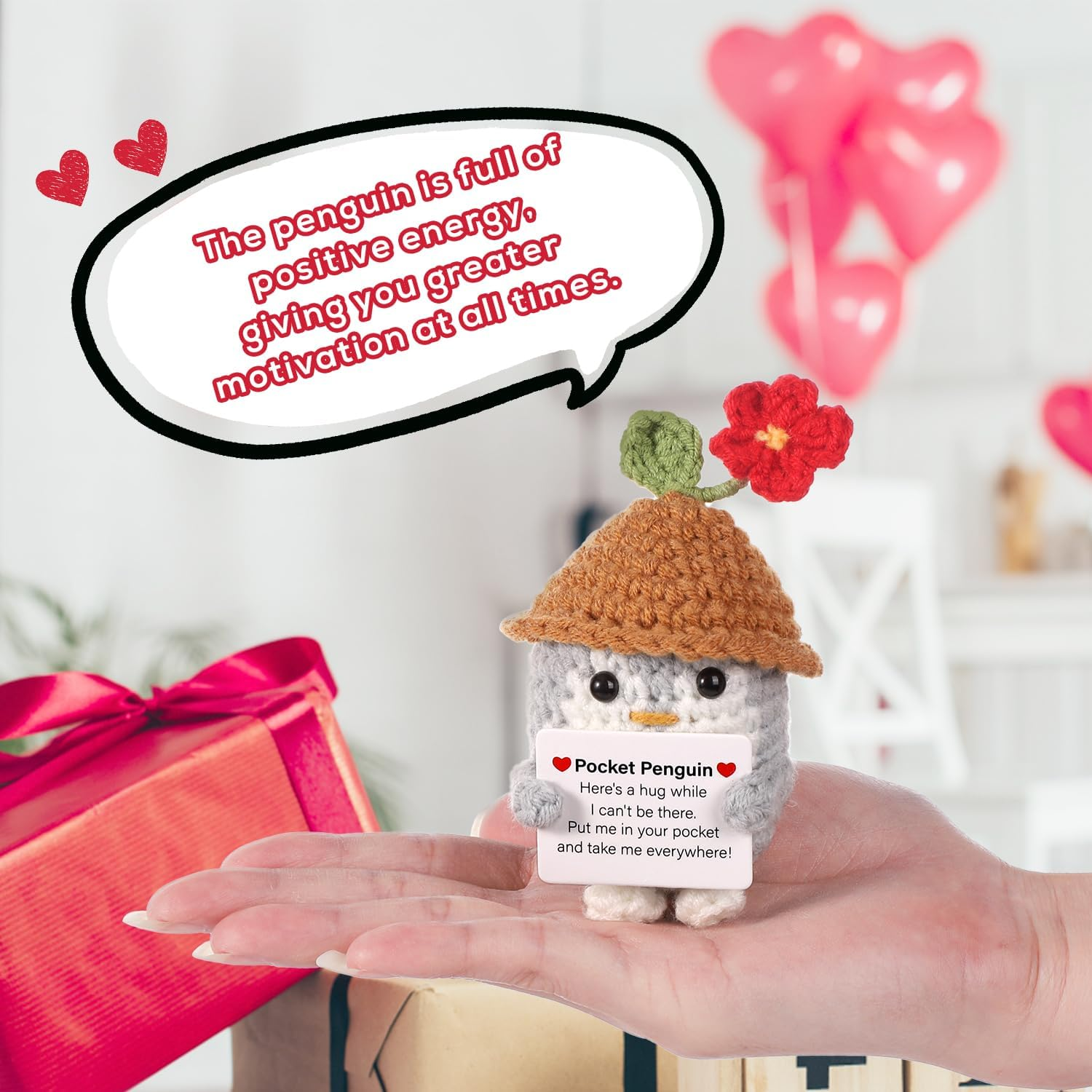 Lasuroa Funny Positive Penguin, 10 Cm Cute Knitted Penguin Toy with Card, Positive Potatoes, Creative Crochet Penguin with Hat for Families, Friends, Encouragement Gift image number 2