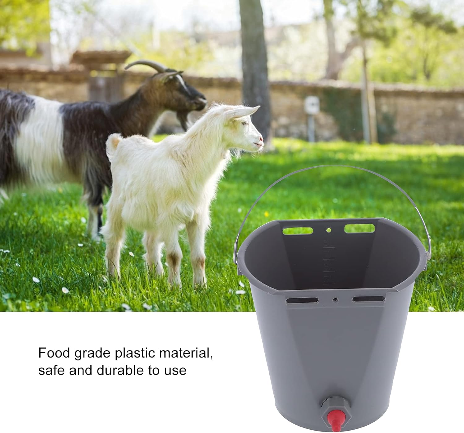Calf Feed Bucket, Large Capacity Animal Feeder 8L Plastic Feed Pail with Nipple Check Valve for Cattle Sheep Livestock Farm Use (For Sheep) image number 6