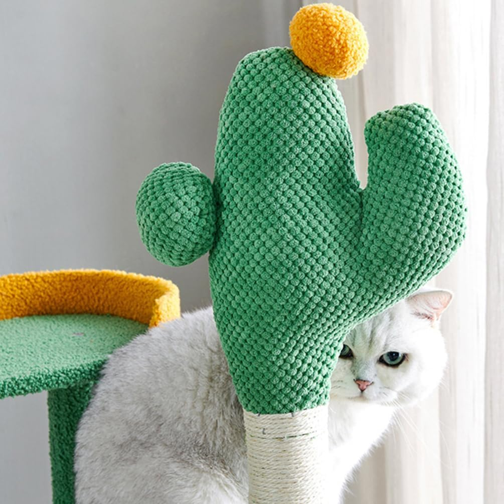 Cat Tree, Cactus Cat Tower with Sisal Covered Scratching Post, Cozy Space Capsule, Plush Staircase and Fluffy Ball for Home Living Room Bedroom image number 3