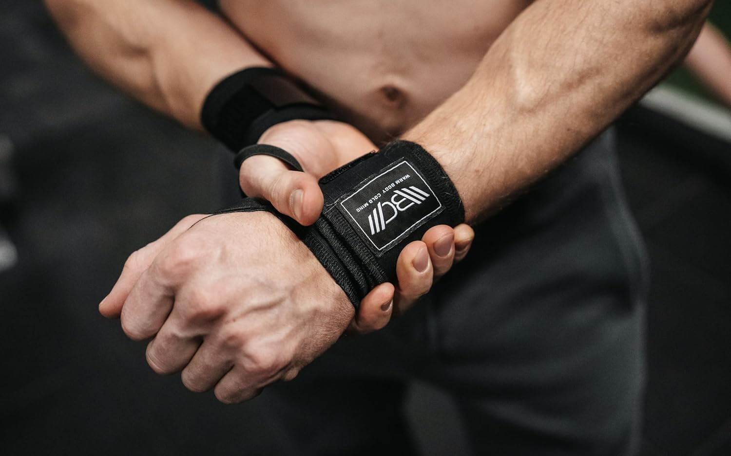 WARM BODY COLD MIND - Premium Cotton Weight Lifting Wrist Wraps for Cross Training, Powerlifting, Deadlift, Weightlifting, Gym, Wrist Straps, Workout, Fitness, Heavy-Duty Suppor (Black) image number 2