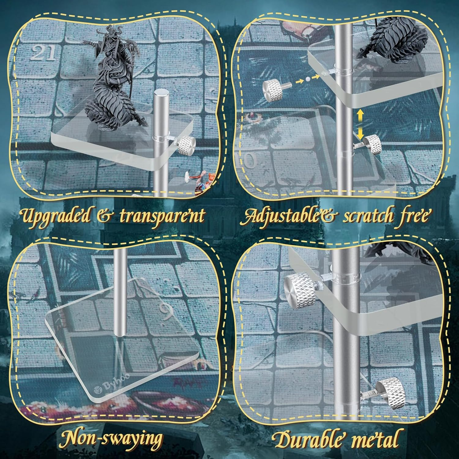 Byhoo 2 PCS DND Flying Miniatures Combat Risers, Adjustable Acrylic Platforms & Flight Stands for Epic Battles, Versatile DND Miniatures Display Risers, Essential DM Supplies & RPG Accessories image number 2