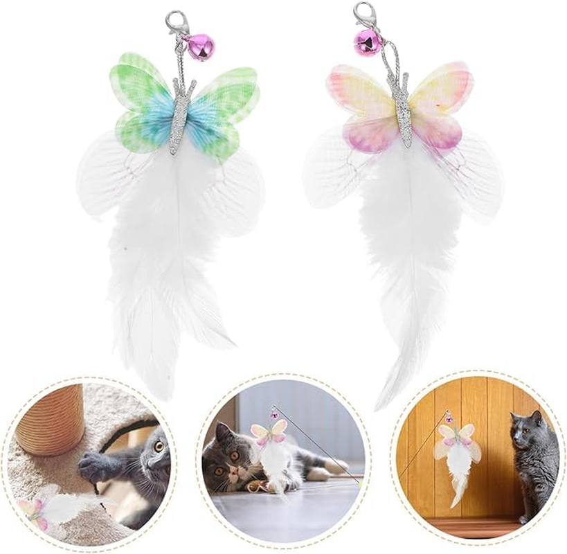 Crovakeu 2PCS Interactive Cat Wand Refills - Butterfly & Feather Replacement Toys for Cat Teaser Wand, Engaging Play for Indoor Cats & Kittens image number 4