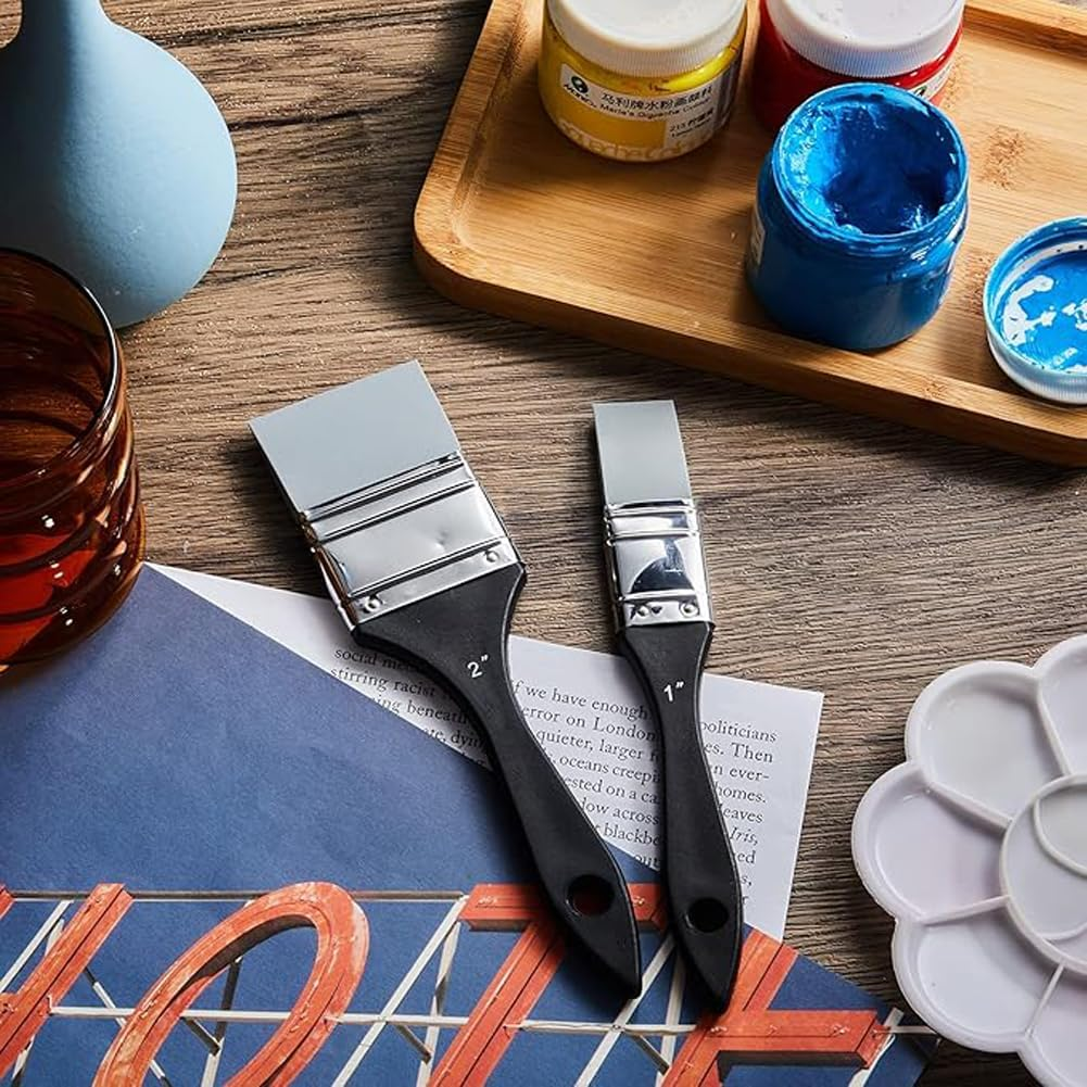 2 Pcs Silicone Paint Brush, 1Inch, 1.5Inch, Flat Silicone Paint Brush Flexible Painting Tools image number 4