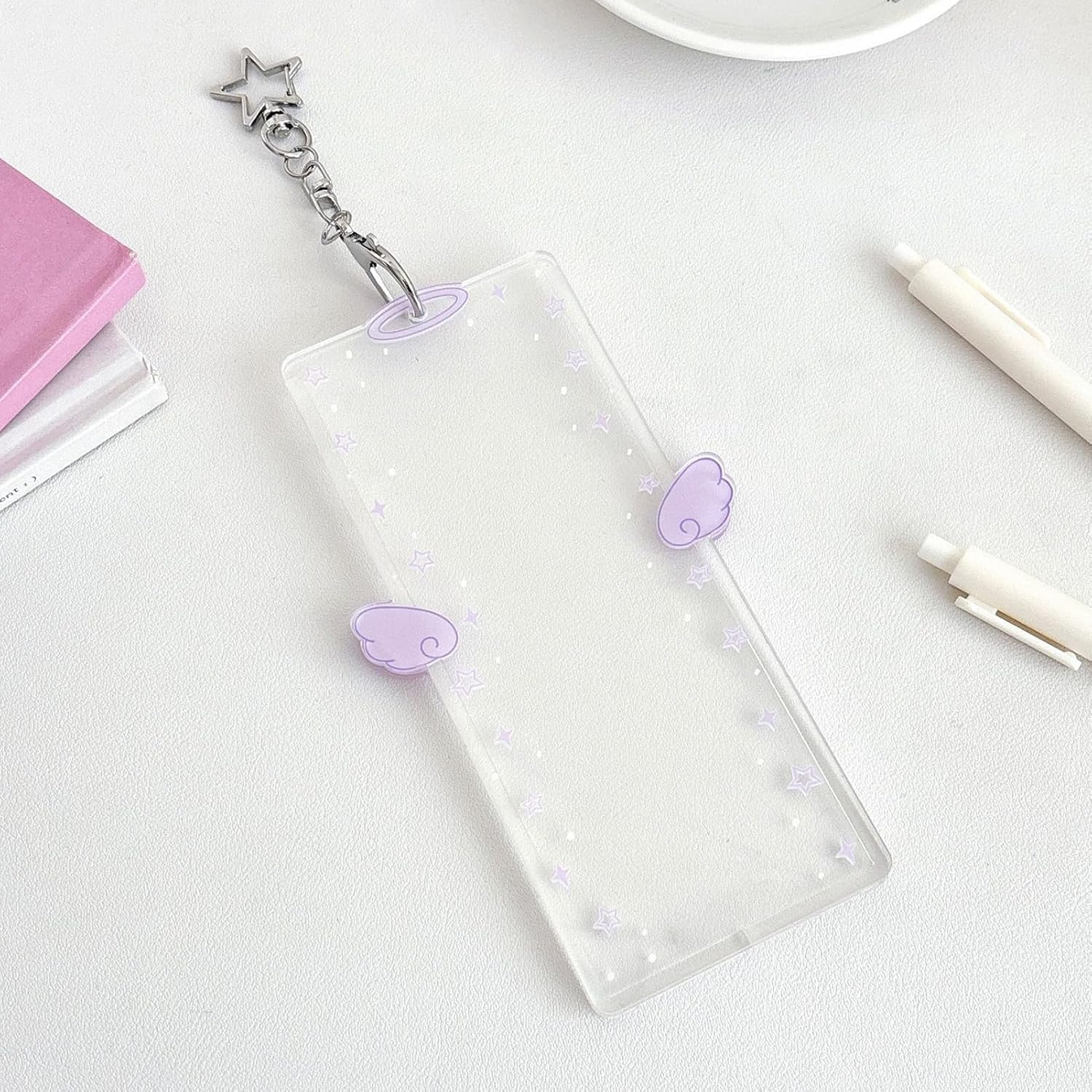 Uonguon Photo Keychain,6X3Inch Clear Cartoon Wing Clip - Clear Acrylic Photo Keychain Holder | for Women Men Girls Key Bag Purse Wallet Pocket Valentines Day Birthday