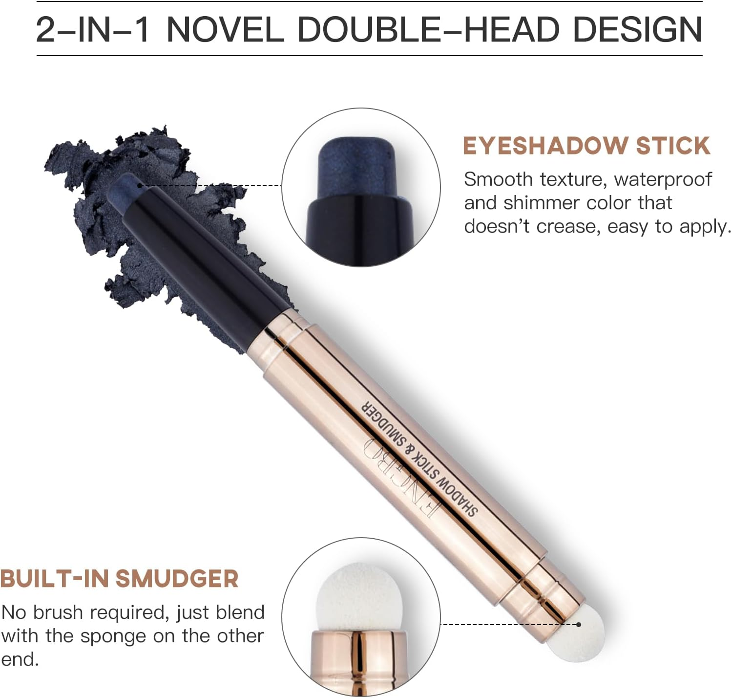 LOKFAR Eye-Shadow Stick Makeup Cosmetics Eye Brightener, Rotatable Cream Eye Shadow Pencil, Glitter Shimmer Eyeshadow Stick with Sponge Smudger for Eye Makeup (12# Smoky Gray-Black) image number 2