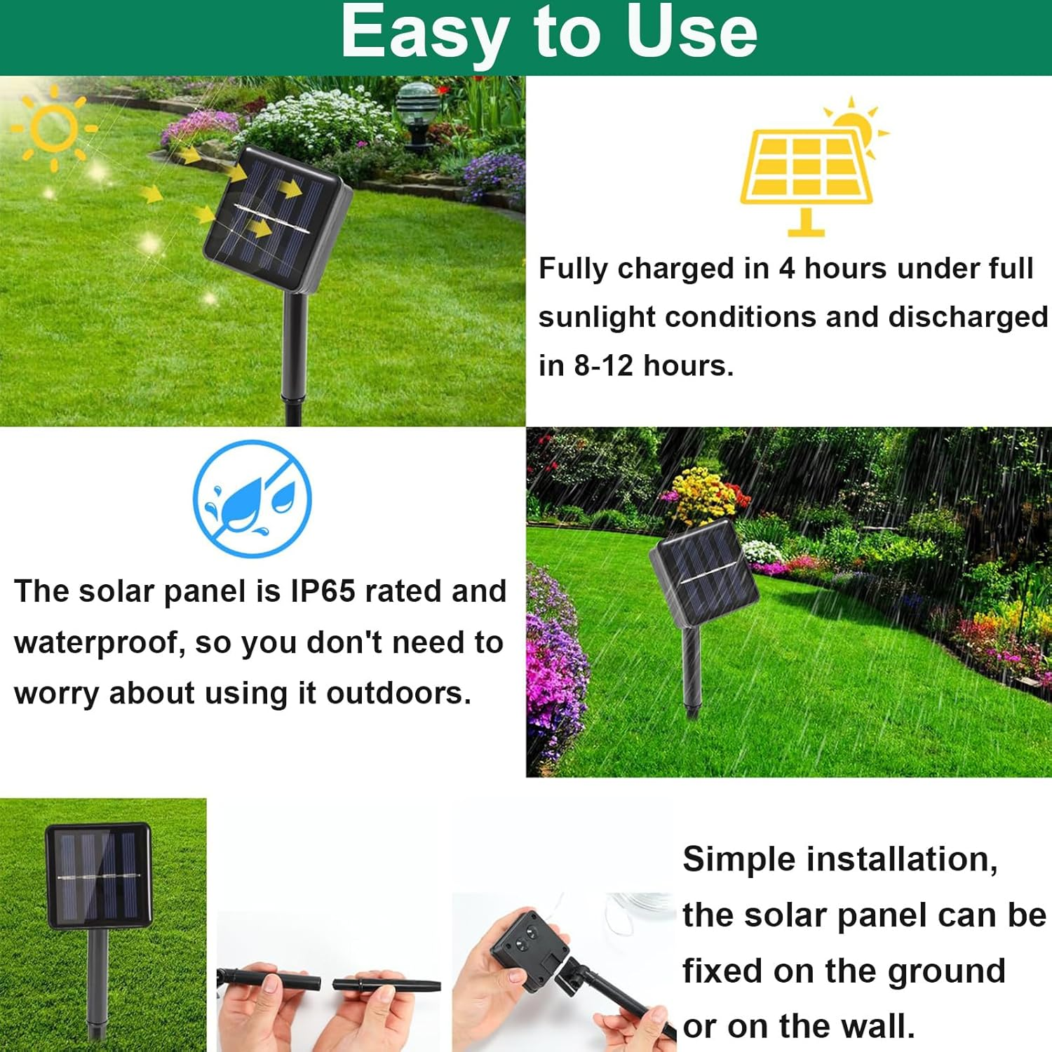 Solar Rope Lights, 12M100Led Solar String Lights IP65 Waterproof, Solar Outdoor Lights with 8 Modes Anti-Tangling for Camping Fence Garden Party Christmas Halloween Holiday Wedding (2 Packs Colorful) image number 6