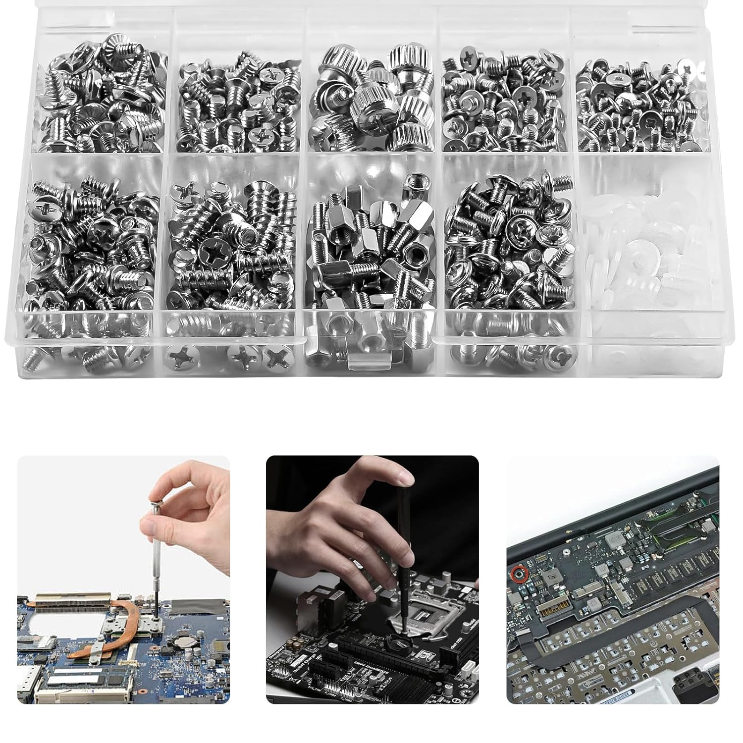 480Pcs Silver Computer Screws Kit Thumbscrews PC Case Fan Screws Motherboard Standoffs Screws for for Universal HDD Hard Drive,2.5" SSD,PC Fan,Power Supply,Graphics,Cd-Rom image number 2