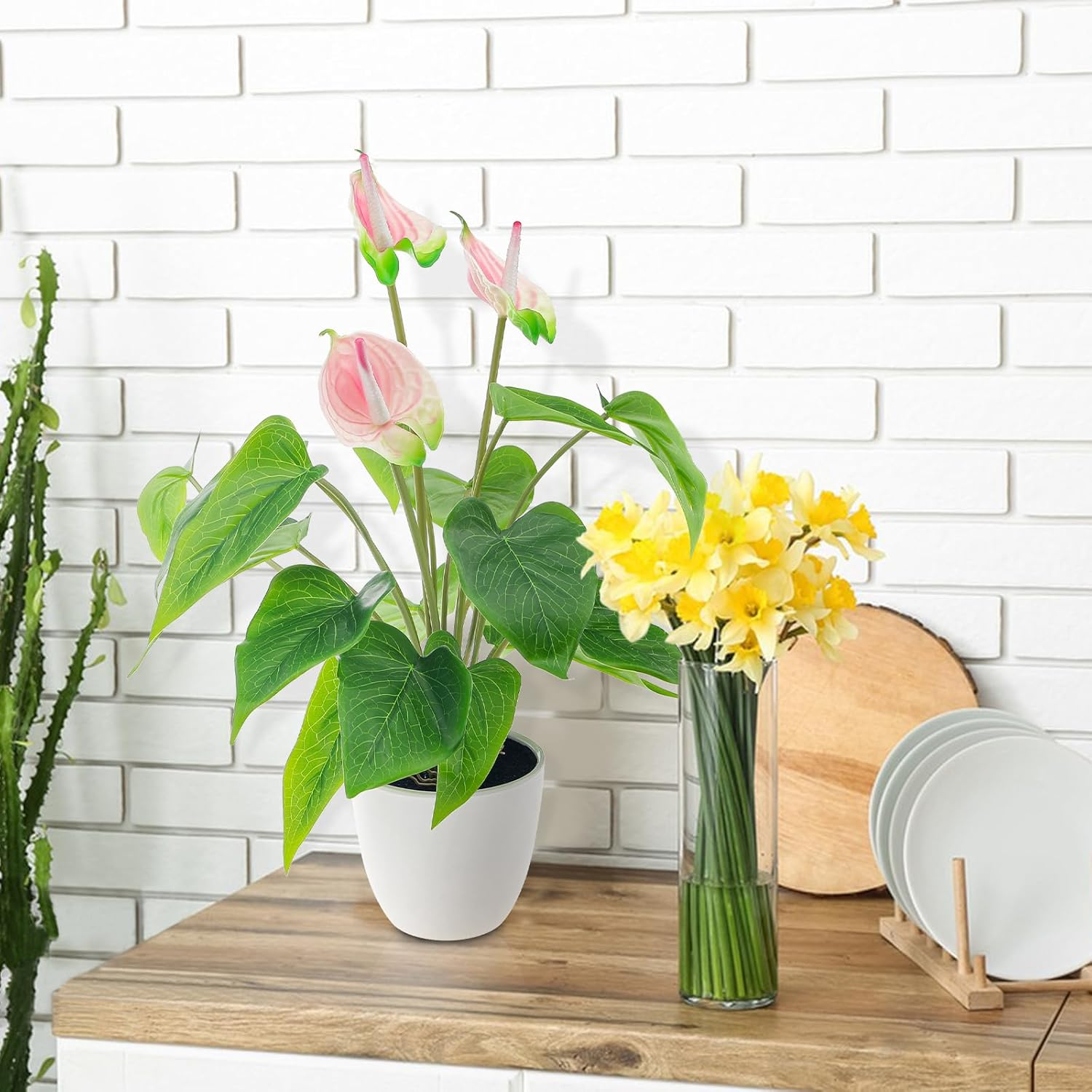 Quancru 42Cm Pink Artificial Anthurium Lily Flower Fake Andraeanum Plant Decor Real Touch Simulation Bonsai DIY Wedding Party Show Ceremony image number 1