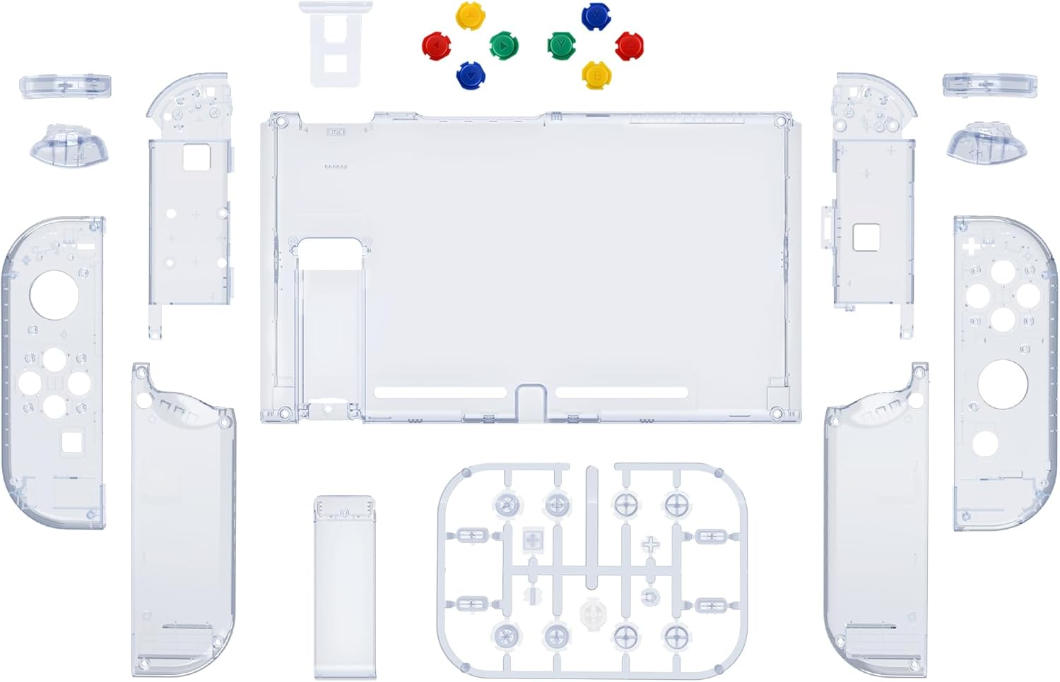 Extremerate DIY Replacement Shell Buttons for Nintendo Switch, Crystal Glacier Blue Custom Back Plate for Switch Console, Housing Case with Colorful Buttons for Joycon Handheld - No Controller - Crystal Clear Black image number 5