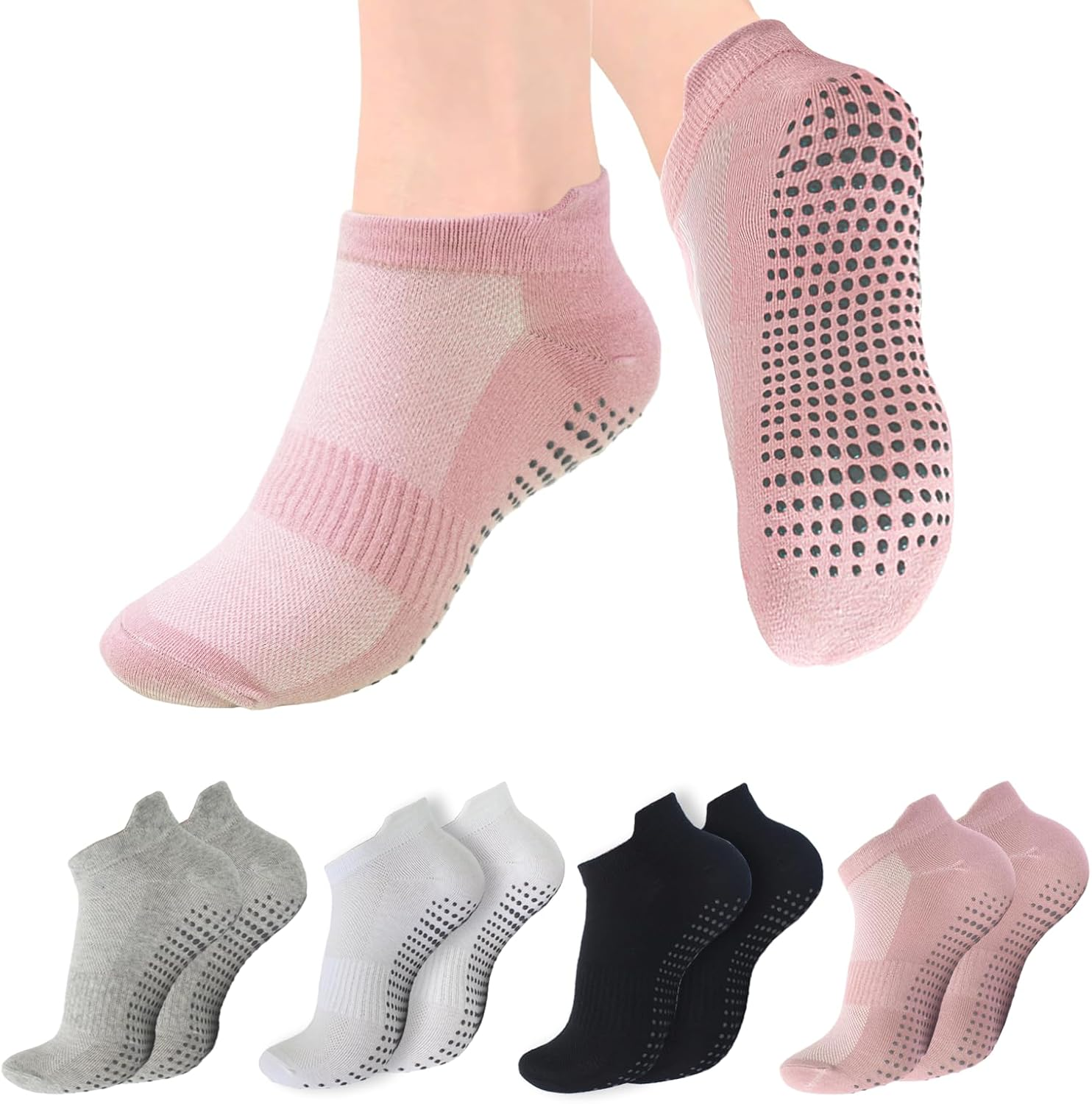Viiotu 4 Pairs Pilates Socks for Women, Reformer Pilates Grip Socks with Breathable Mesh Yoga Socks, Non Slip Grip Socks for Dance Barre Barefoot Workout Ballet