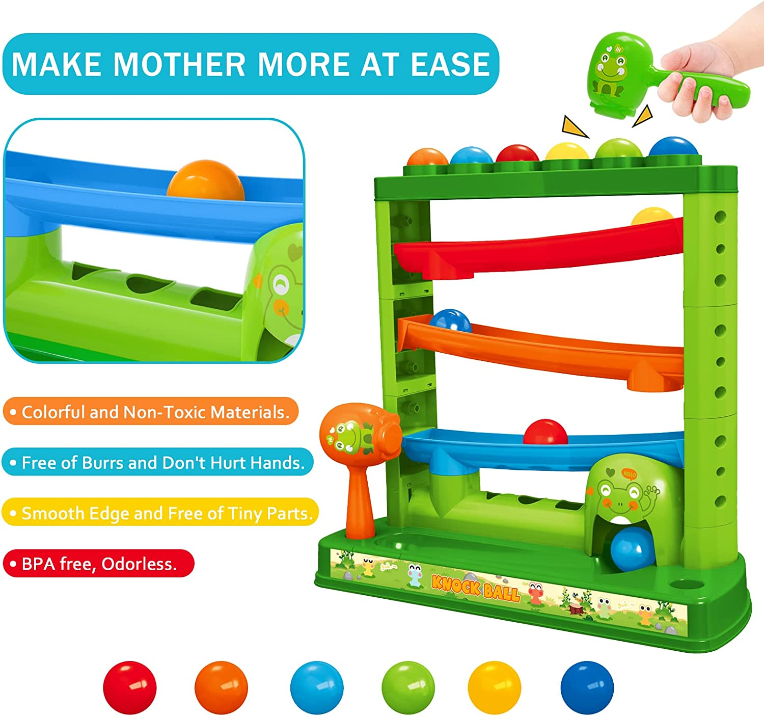 Toddlers Toys for 1 2 3 Years Old Kids, Pound a Ball Toys Included 2 Hammer & 12 Balls, Montessori Toys for 12-18 Months Baby, Interactive Game for Boys and Girls, Early Learning Educational Gift image number 4