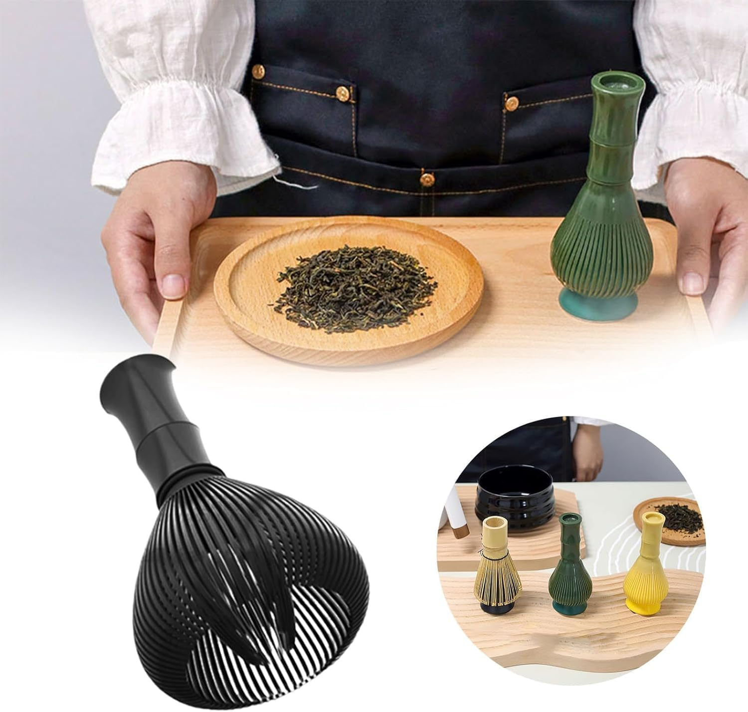 Matcha Whisk Set - Reusable Resin Whisk for Stirring Matcha Powder, Hot Chocolate & Milk Frothing, Easy to Clean Tea Ceremony Tool & Kitchen Gadget (Green) image number 1