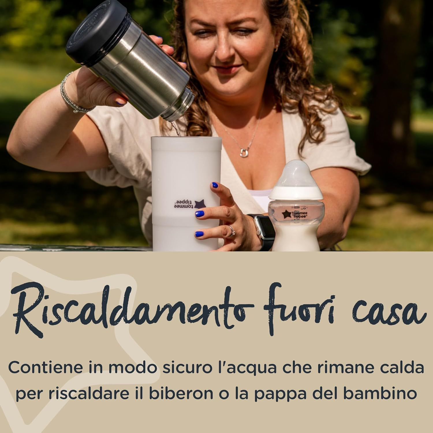 Tommee Tippee Travel Bottle and Food Warmer, Portable Baby Bottle Warmer Ideal for Travel, Thermal Insulation, Stainless Steel Flask with Leak-Proof Lid