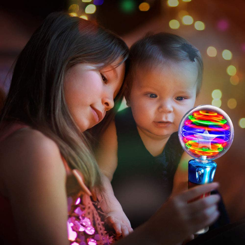 Artcreativity 7.5 Inch Light up Magic Ball Toy Wands for Kids, Set of 2, Flashing LED Wands for Boys and Girls, Thrilling Spinning Light Show, Batteries Included, Fun Gift or Birthday Party Favor