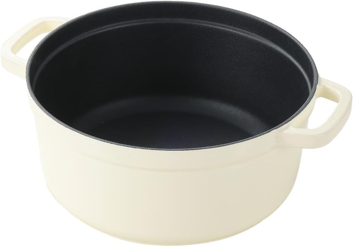 Carote NM-5232 Cocotte Pot, 8.7 Inches (22 Cm), IH, Gas Fire Compatible, Cast Iron, Enameled Pot, White image number 5